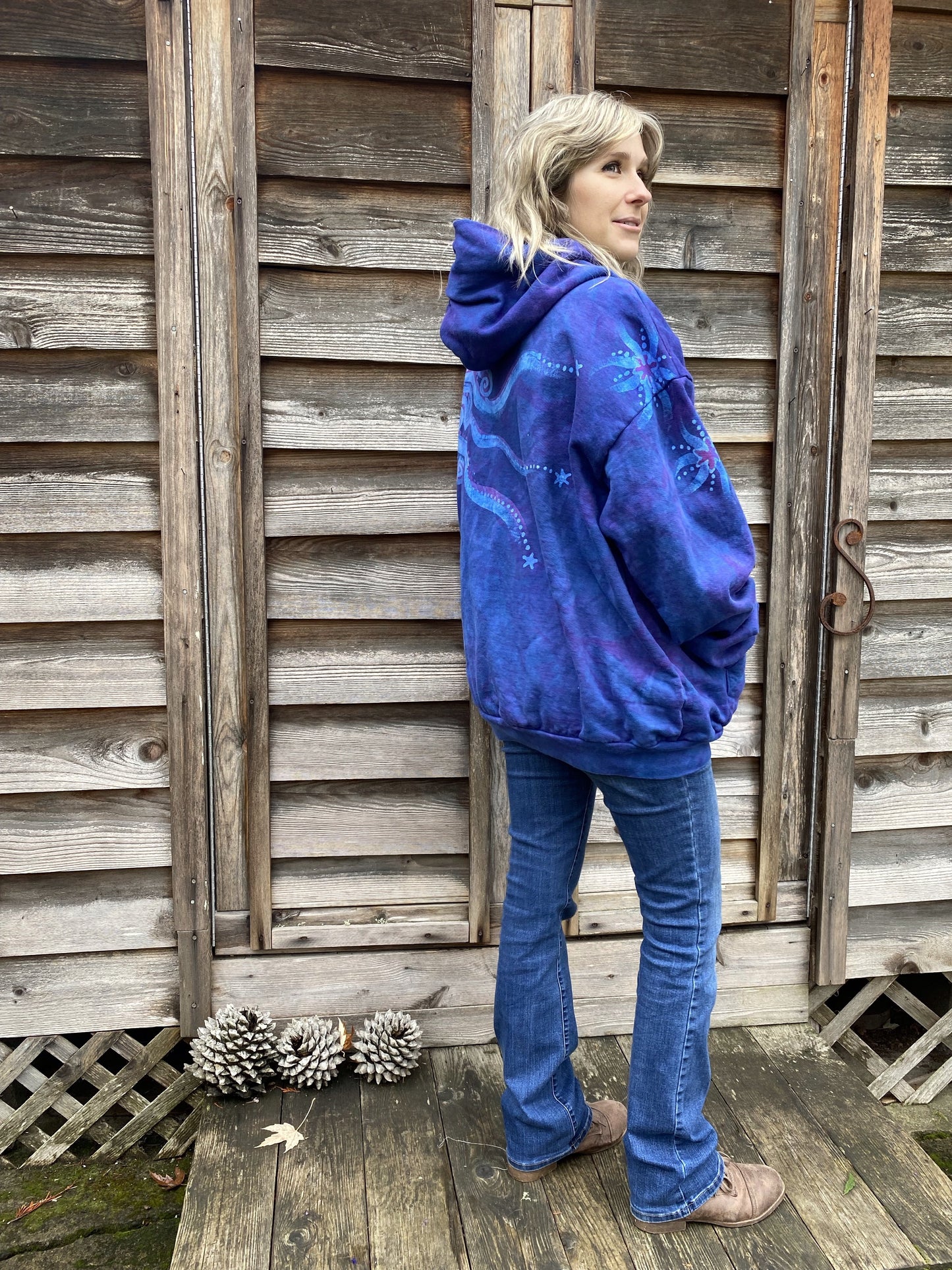 Blue Moonlight Cascade - Handcrafted Batik Pullover Hoodie hoodie batikwalla