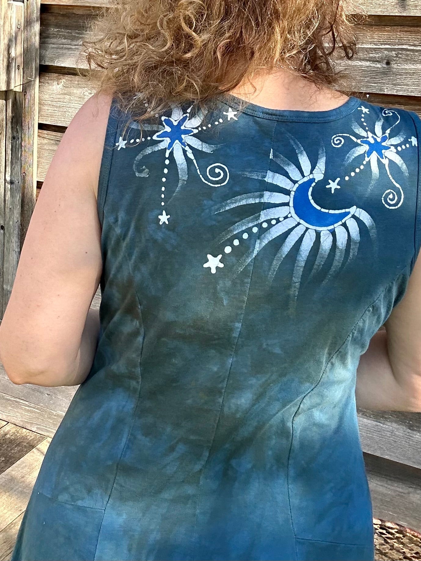 Blue Moon Sage Batikwalla Batik Dress - Size Large Batik Dresses Batikwalla