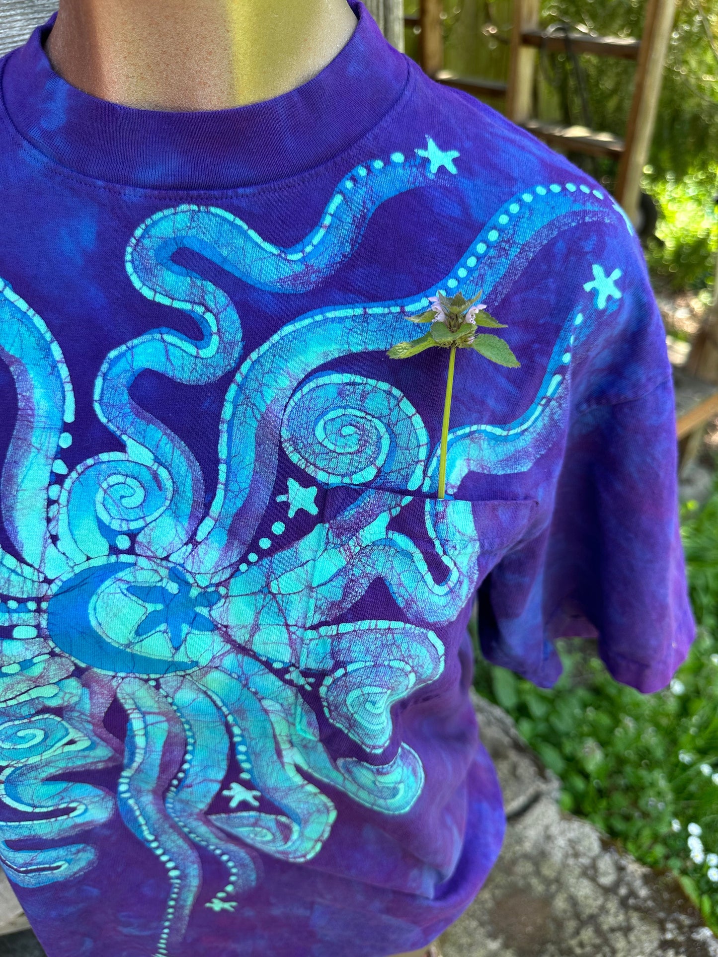 Aurora Borealis Handmade Batik Tshirt with Hidden Pocket tshirt batikwalla