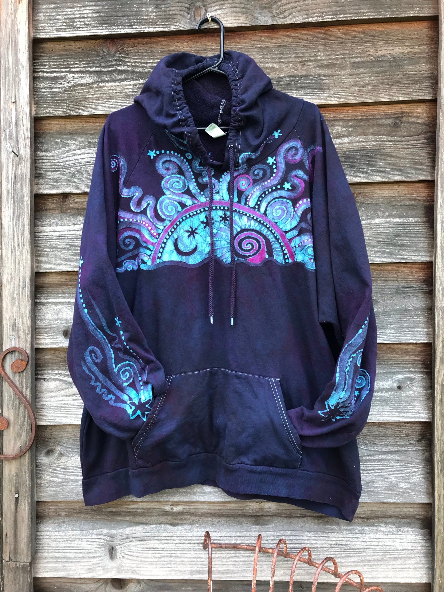 Cosmic Sun Pullover Batik Hoodie in Organic Cotton - Made Oversize in 3X hoodie batikwalla