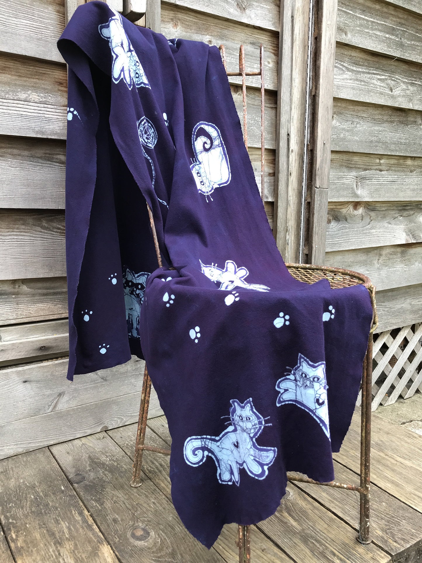 Sweet Kittens Playing Hand Painted Organic Cotton Batik Scarf