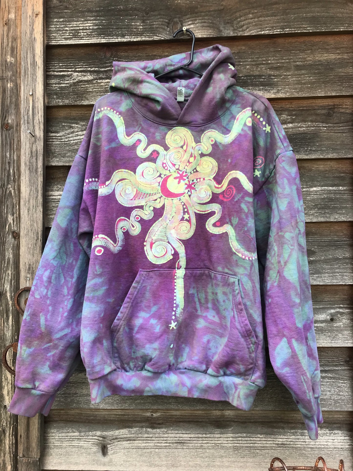 Sunrise Starburst in Purple Rain - Handcrafted Batik Pullover Hoodie hoodie batikwalla