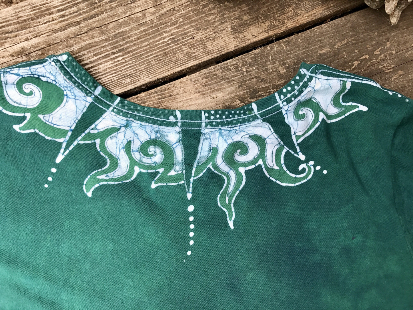 Aquamarine Crystal Hand Painted Batikwalla Vneck Tee - Plus Size 3X