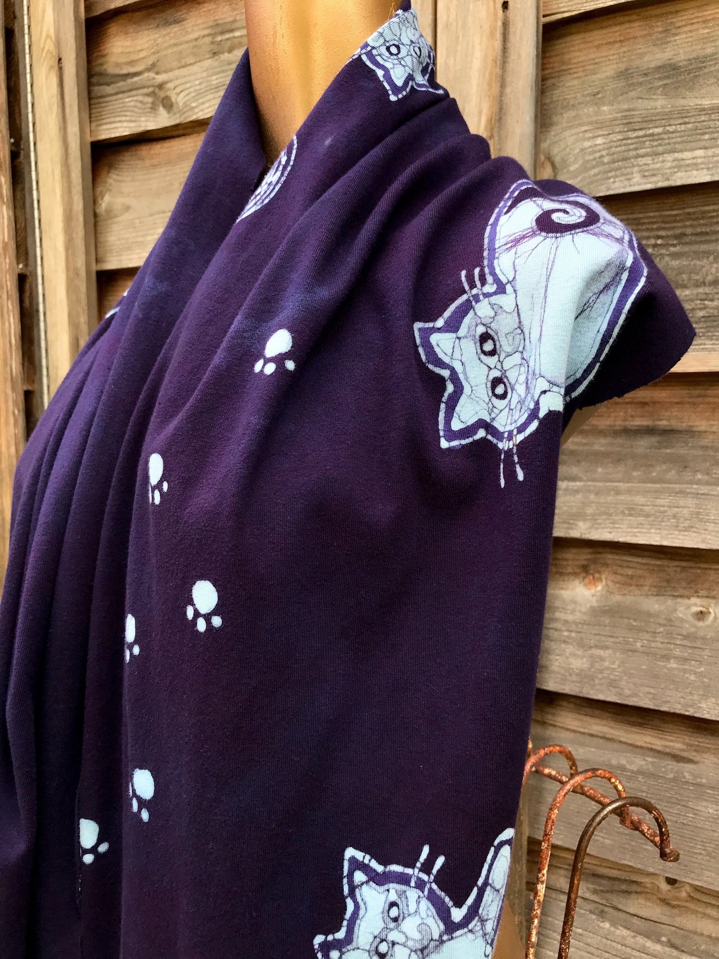 Sweet Kittens Playing Hand Painted Organic Cotton Batik Scarf