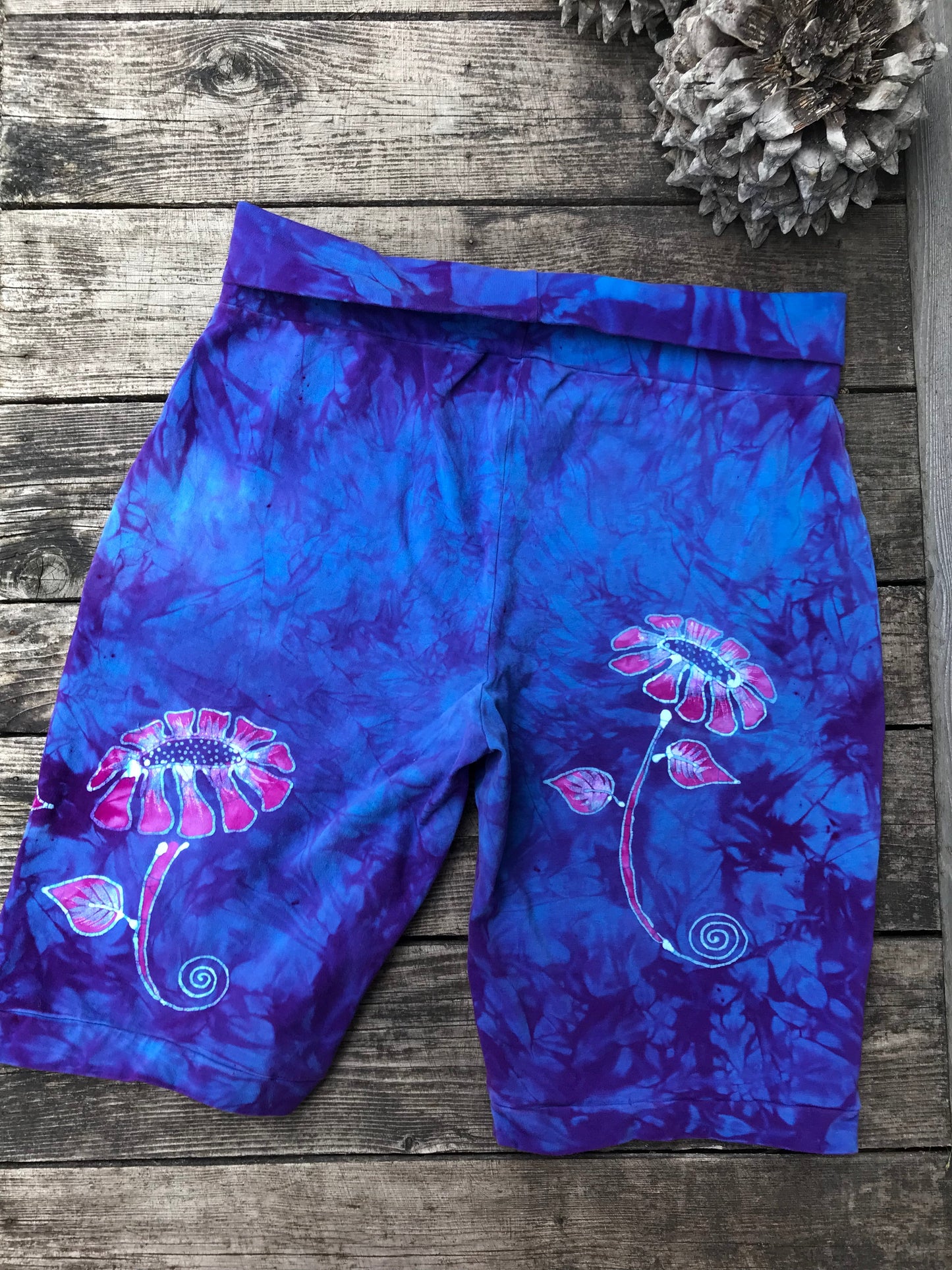 Blue Skies Flower Power Batik Biker Shorts Batikwalla by Victoria