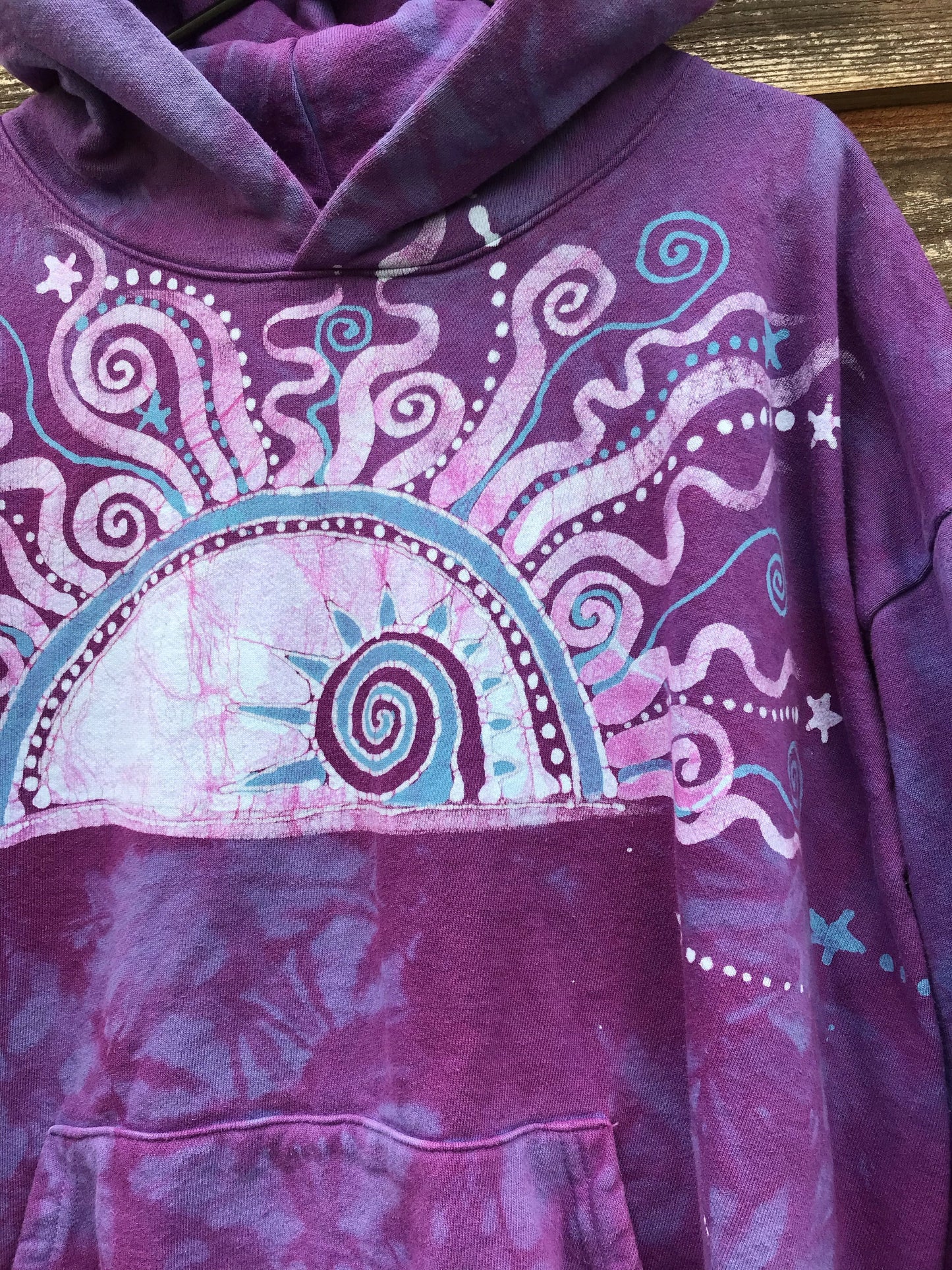 Light Blue Purple Sunset - Handcrafted Batik Pullover Hoodie hoodie batikwalla