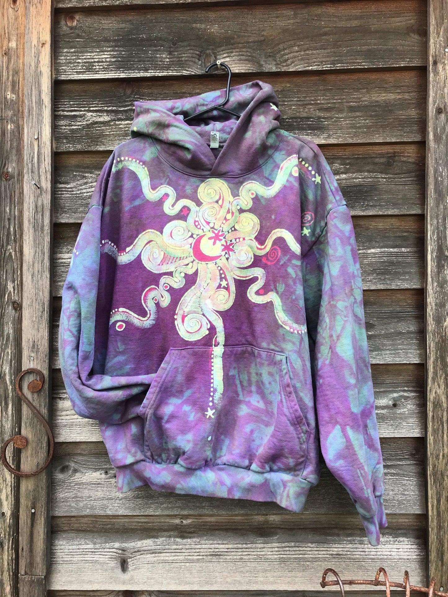 Sunrise Starburst in Purple Rain - Handcrafted Batik Pullover Hoodie hoodie batikwalla