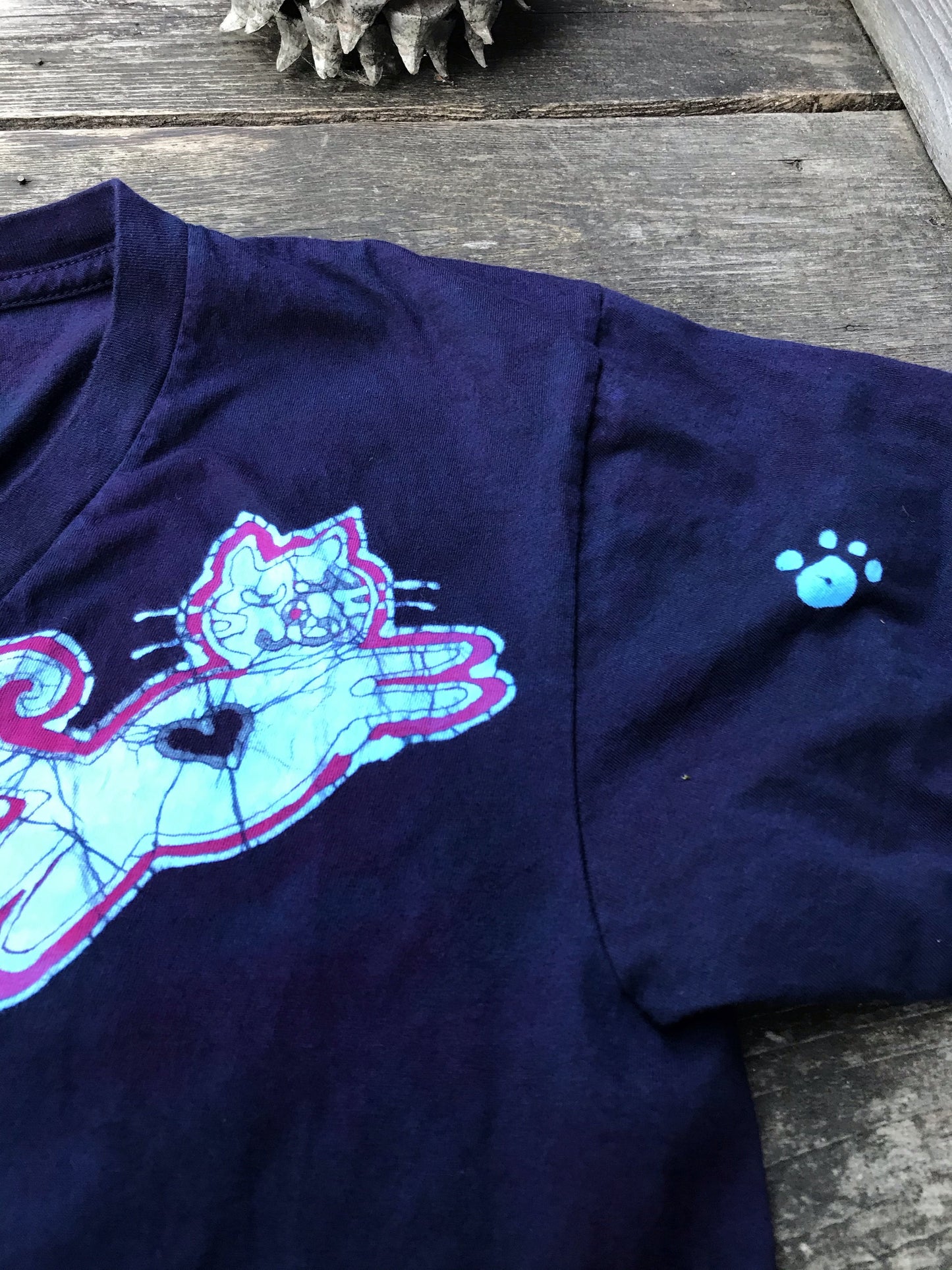 Cats So Cute Vneck Tee in The Deepest Blue With Turquoise Highlights - Unisex Tshirts batikwalla