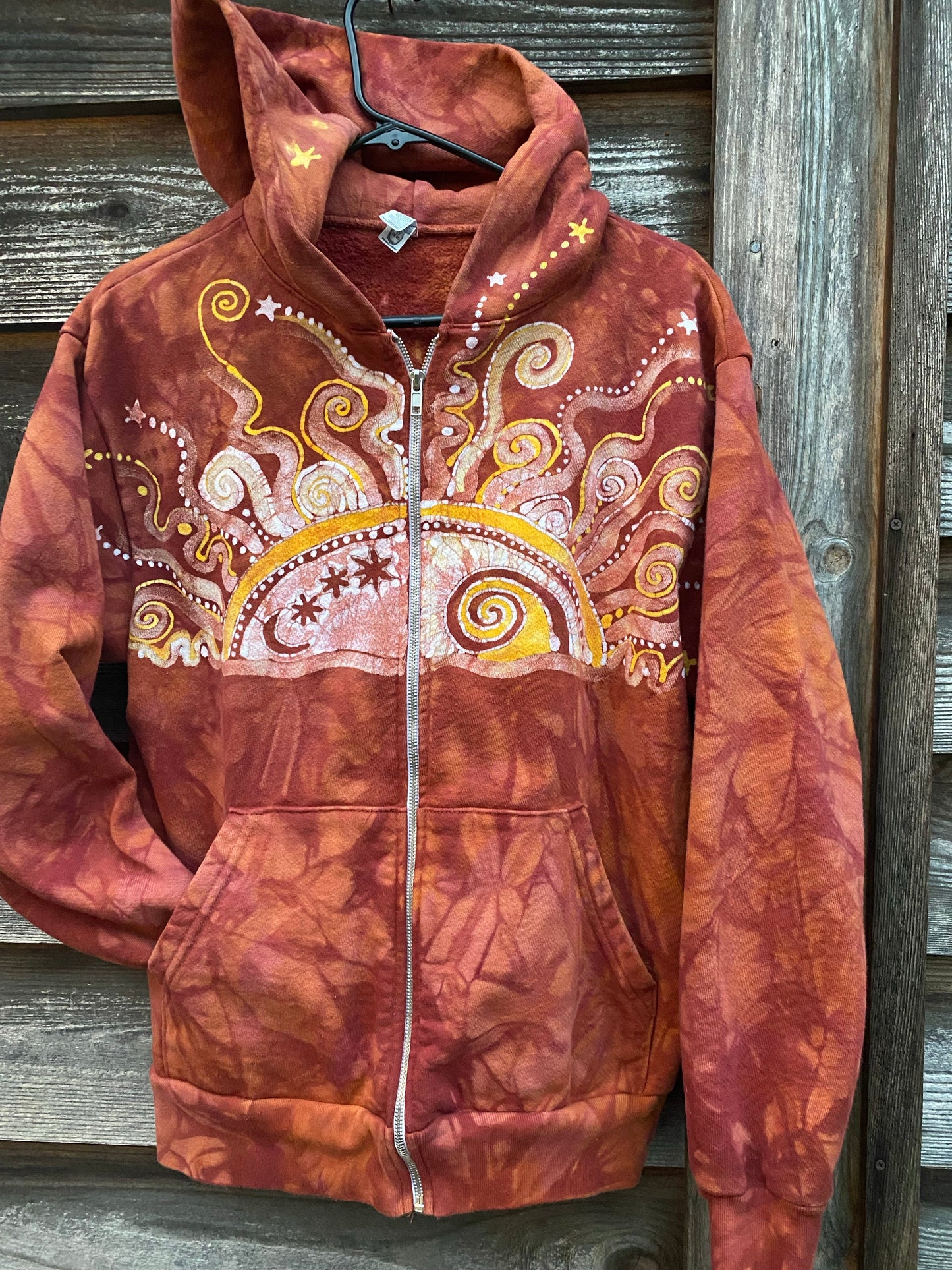 Cayenne Orange Sunset Handcrafted Batik Zipper Hoodie - Size Small hoodie batikwalla