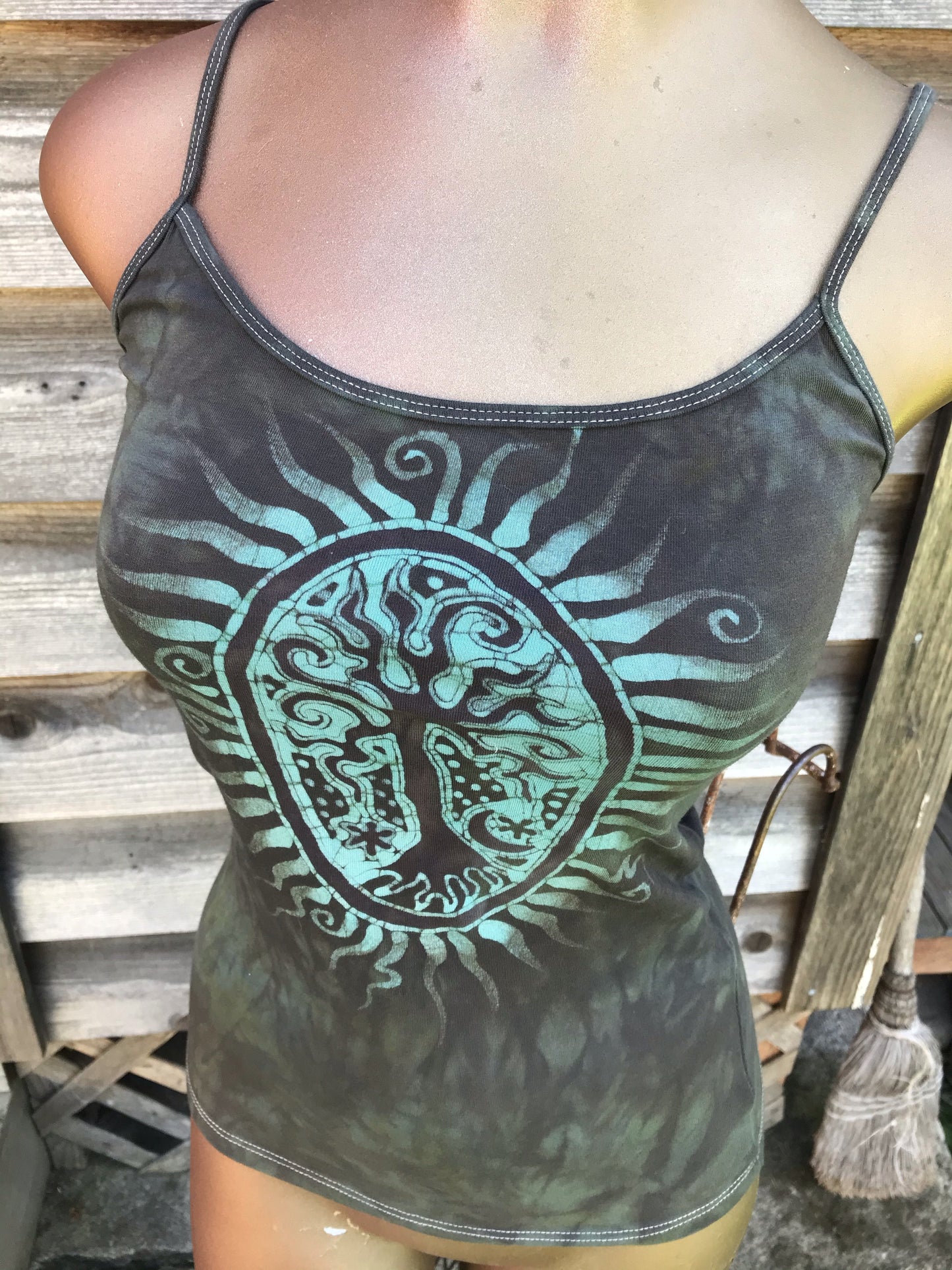 Blue Mist Forest Pendant - hand painted batik camisole Tops batikwalla