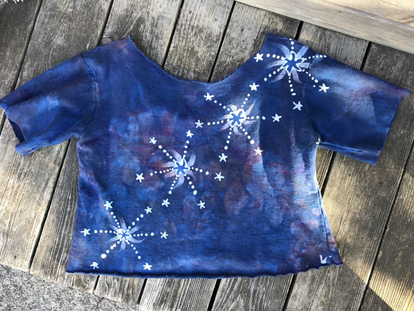 Blue Canoe Campers Tree Organic Cotton Handmade Batik Crop Tee, Size Medium/Large Batik Dresses Batikwalla