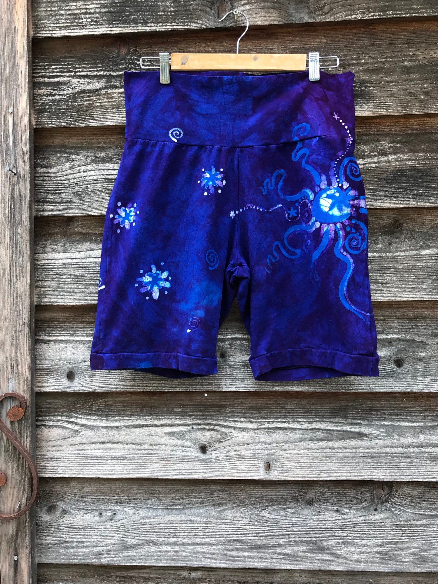 Blue Purple Batik Biker Shorts - Moon and Stars Batikwalla by Victoria