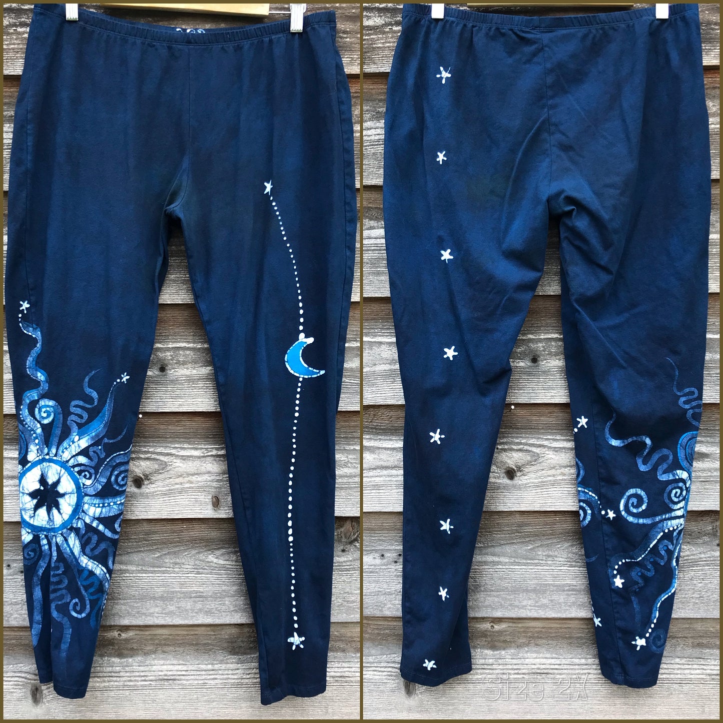 Navy Blue Moon and Stars Batik Leggings leggings batikwalla 2X