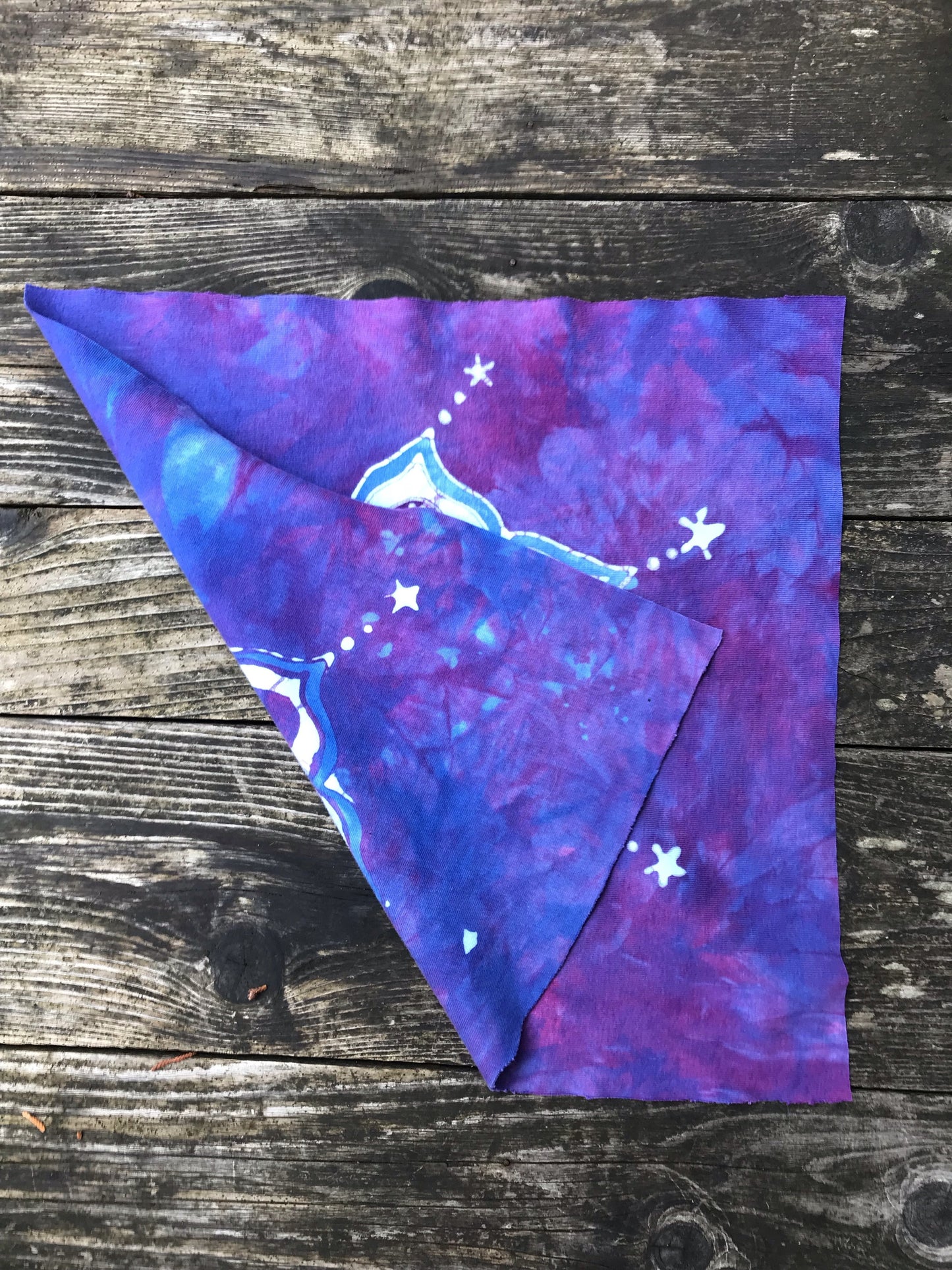 Hand Painted Batik Fabric Square - Swirling Star Flower in Purple and Periwinkle Batikwalla by Victoria