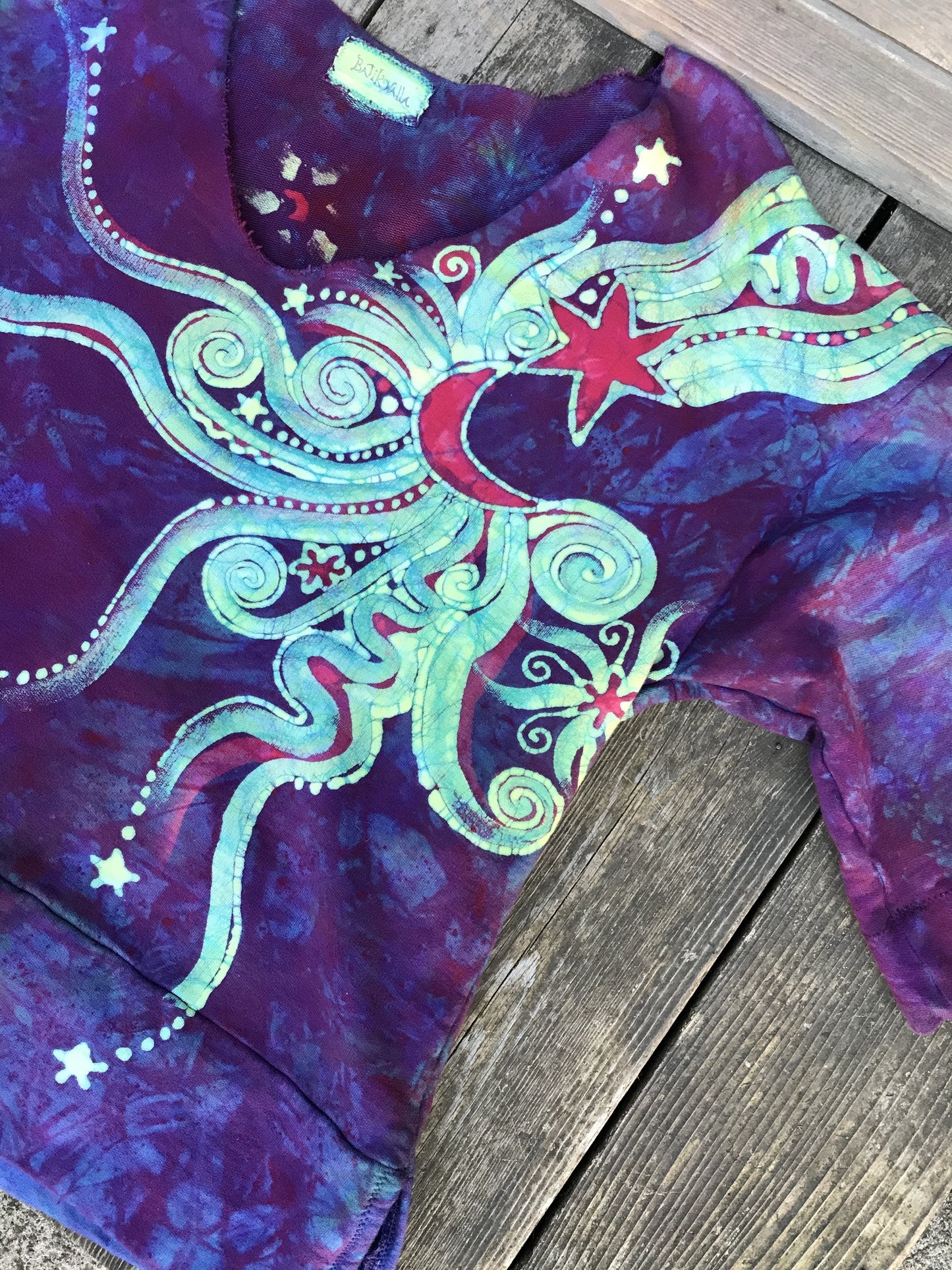 Lavendar Moon Glow Vneck Organic Cotton Handmade Batik Top, Size L/XL Batik Dresses Batikwalla