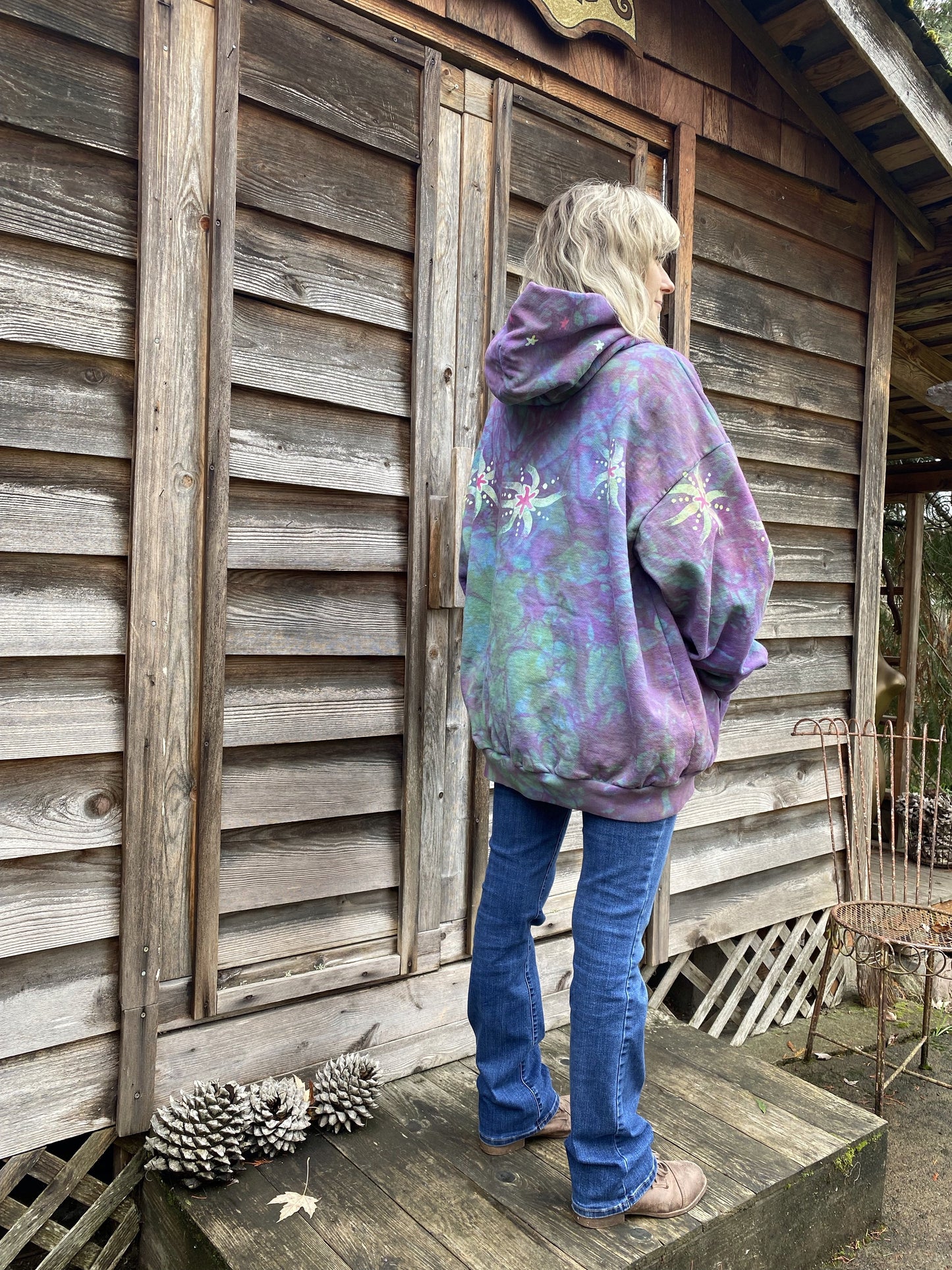 Sunrise Starburst in Purple Rain - Handcrafted Batik Pullover Hoodie hoodie batikwalla