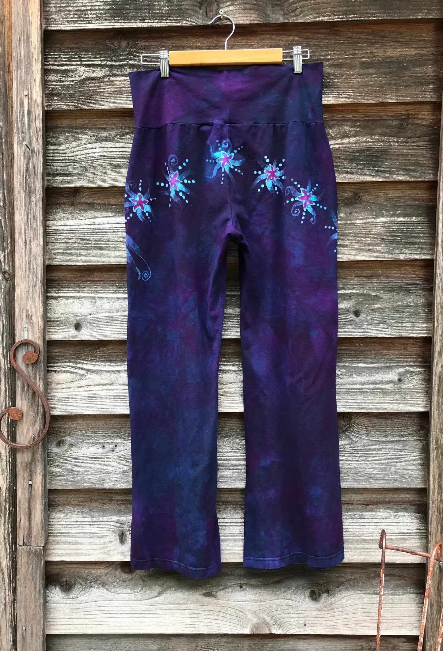 Check Measurements - Midnight Purple and Turquoise Yoga Lounge Pants Size Large Shorter batikwalla