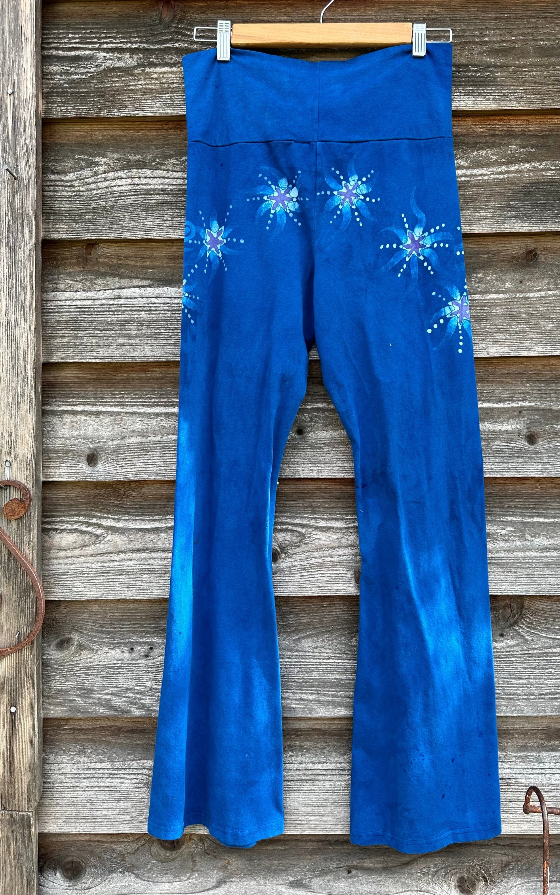 Super Blue Starflower Stretchy Movement Pants - Old School Size Large Yoga Pants batikwalla