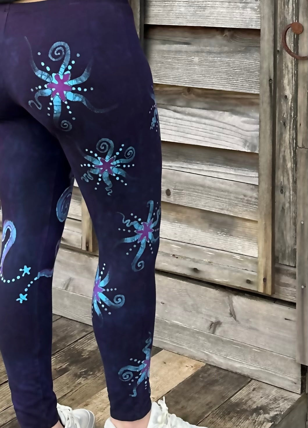 Deep Purple and Turquoise Moon and Star Batik Leggings - Size LARGE leggings batikwalla