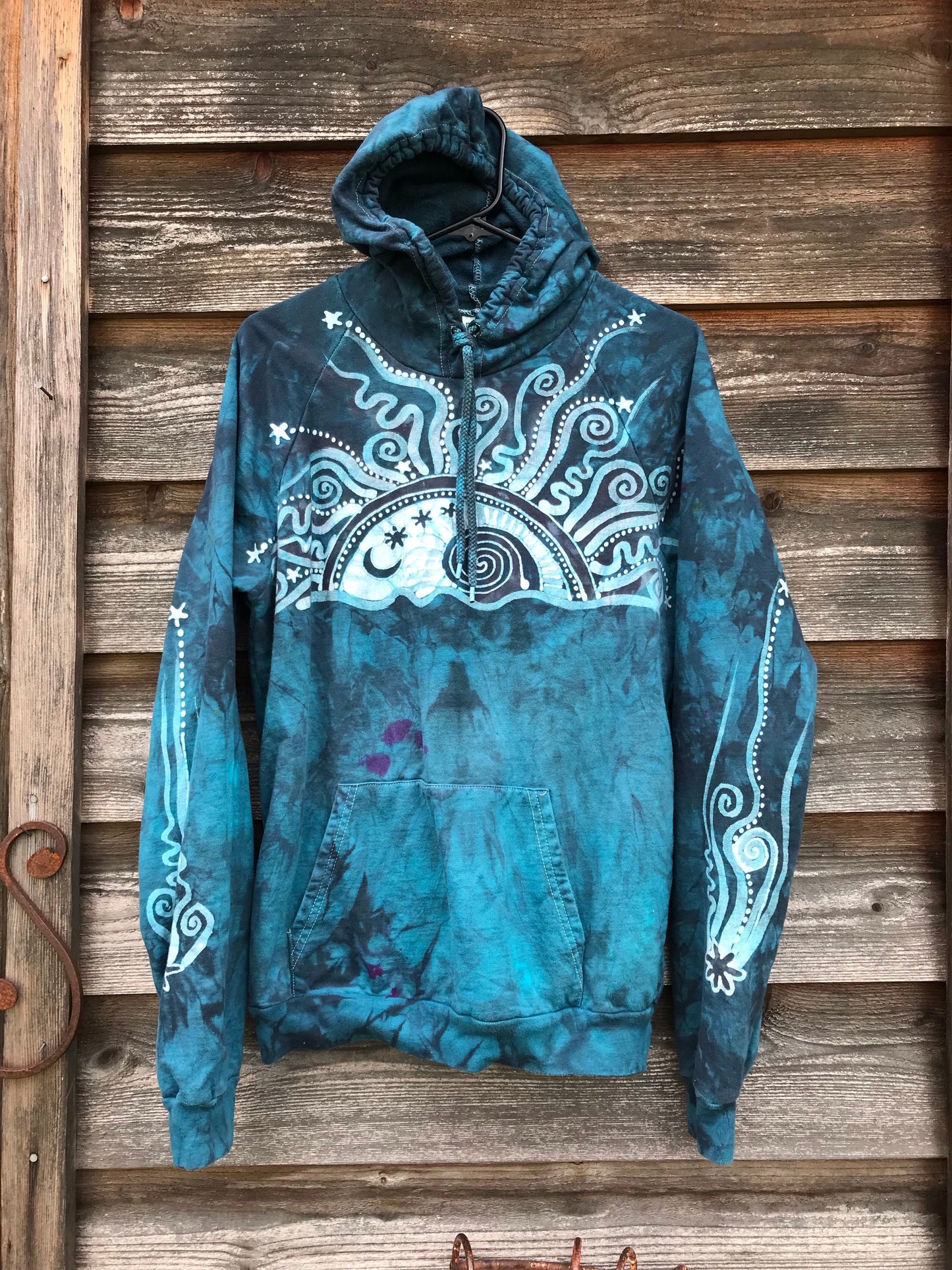 Blue Cosmic Sunrise Pullover Batik Hoodie in Organic Cotton - Size Medium hoodie batikwalla