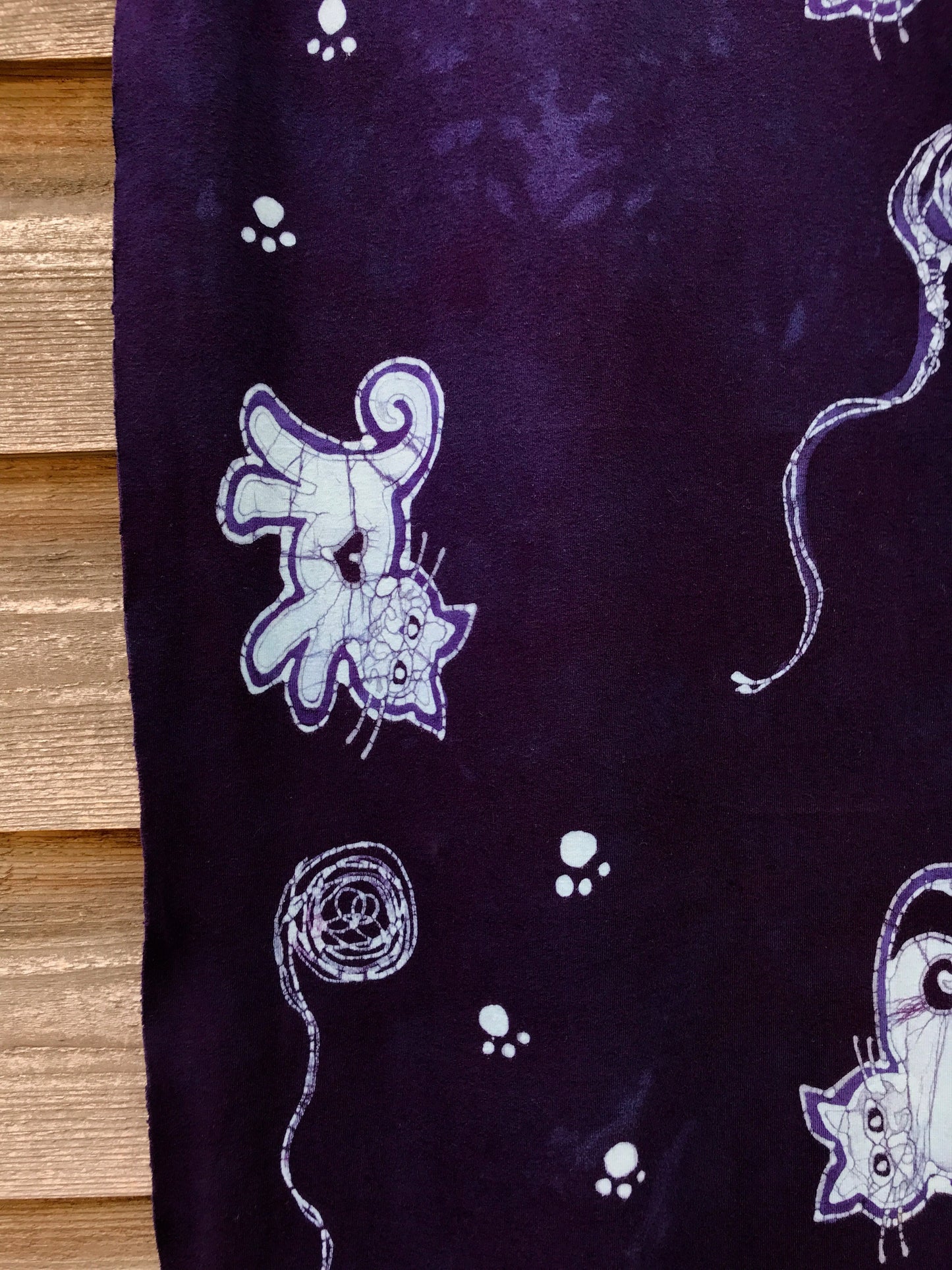 Sweet Kittens Playing Hand Painted Organic Cotton Batik Scarf