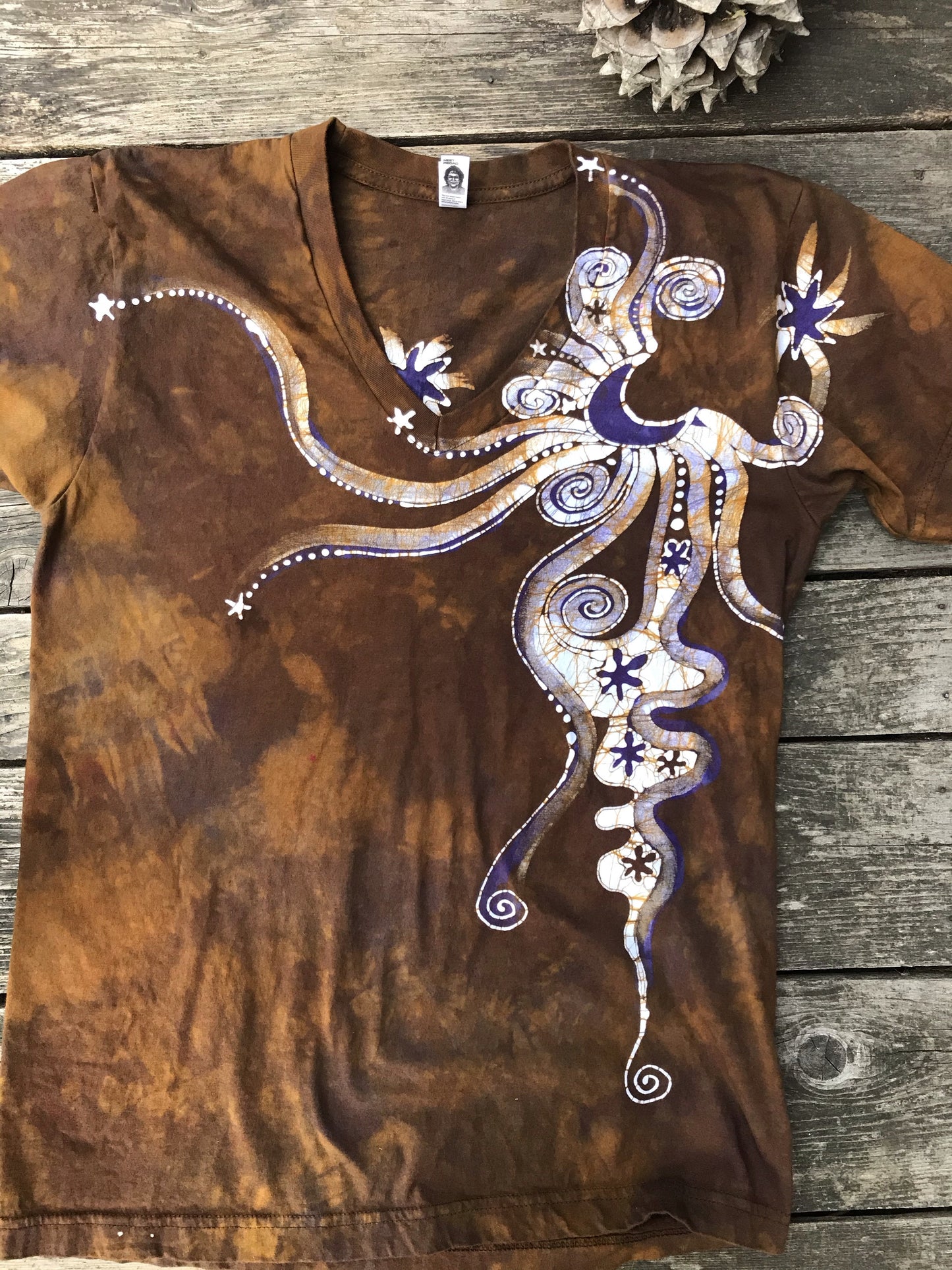 Purple Suede Moonbeams Hand Painted Batikwalla Vneck Tshirt - Unisex Tshirts batikwalla