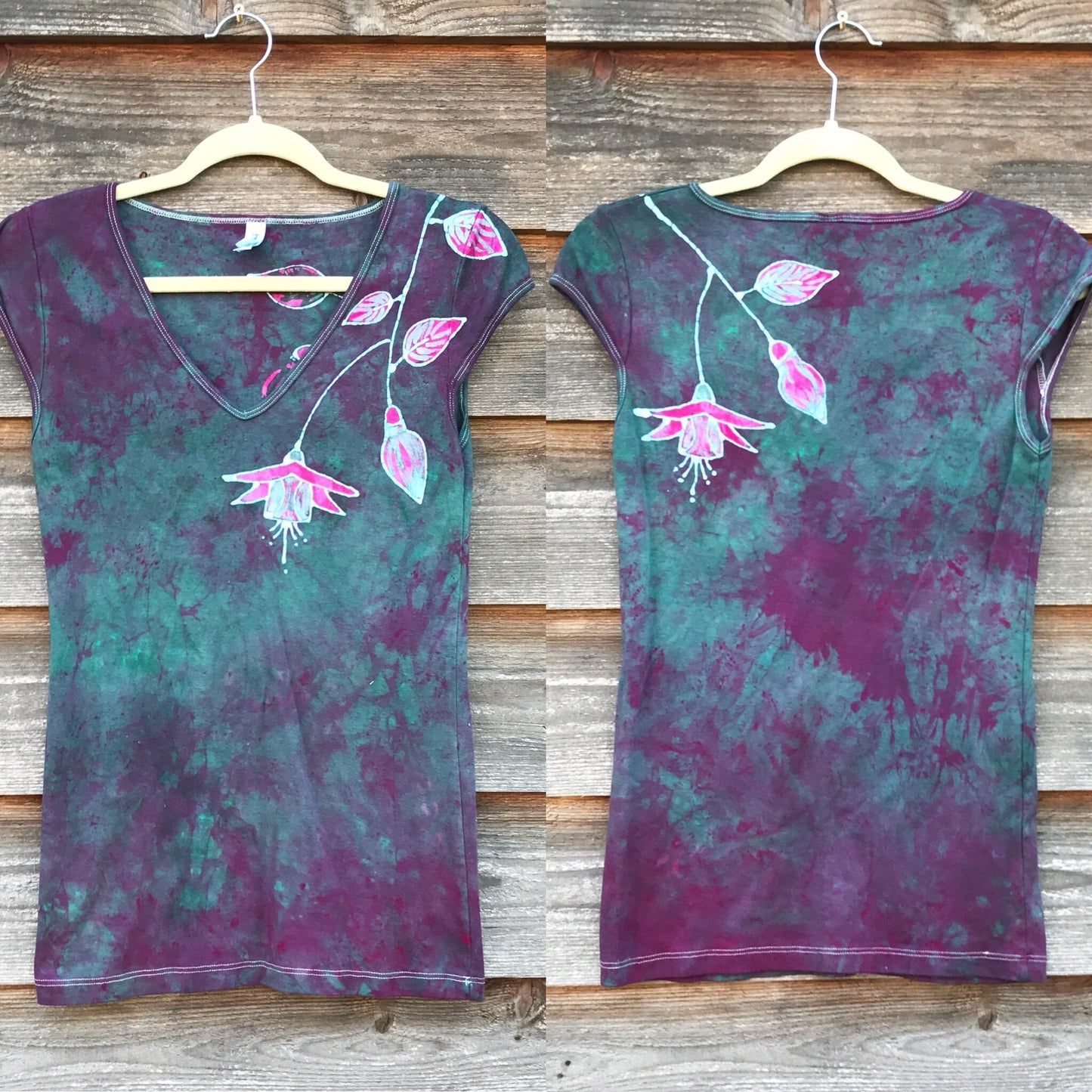 Fuchsias Are Beautiful And Bring Life Hand Painted Batik Stretchy Tee