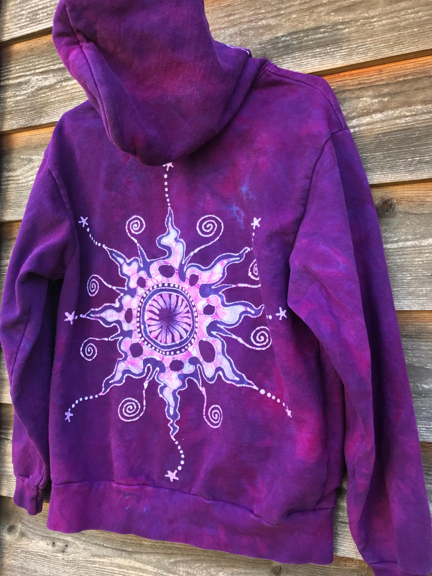 Purple Magenta Very Fancy Tuxedo Swirls Handcrafted Batik Zipper Hoodie - Size Small hoodie batikwalla
