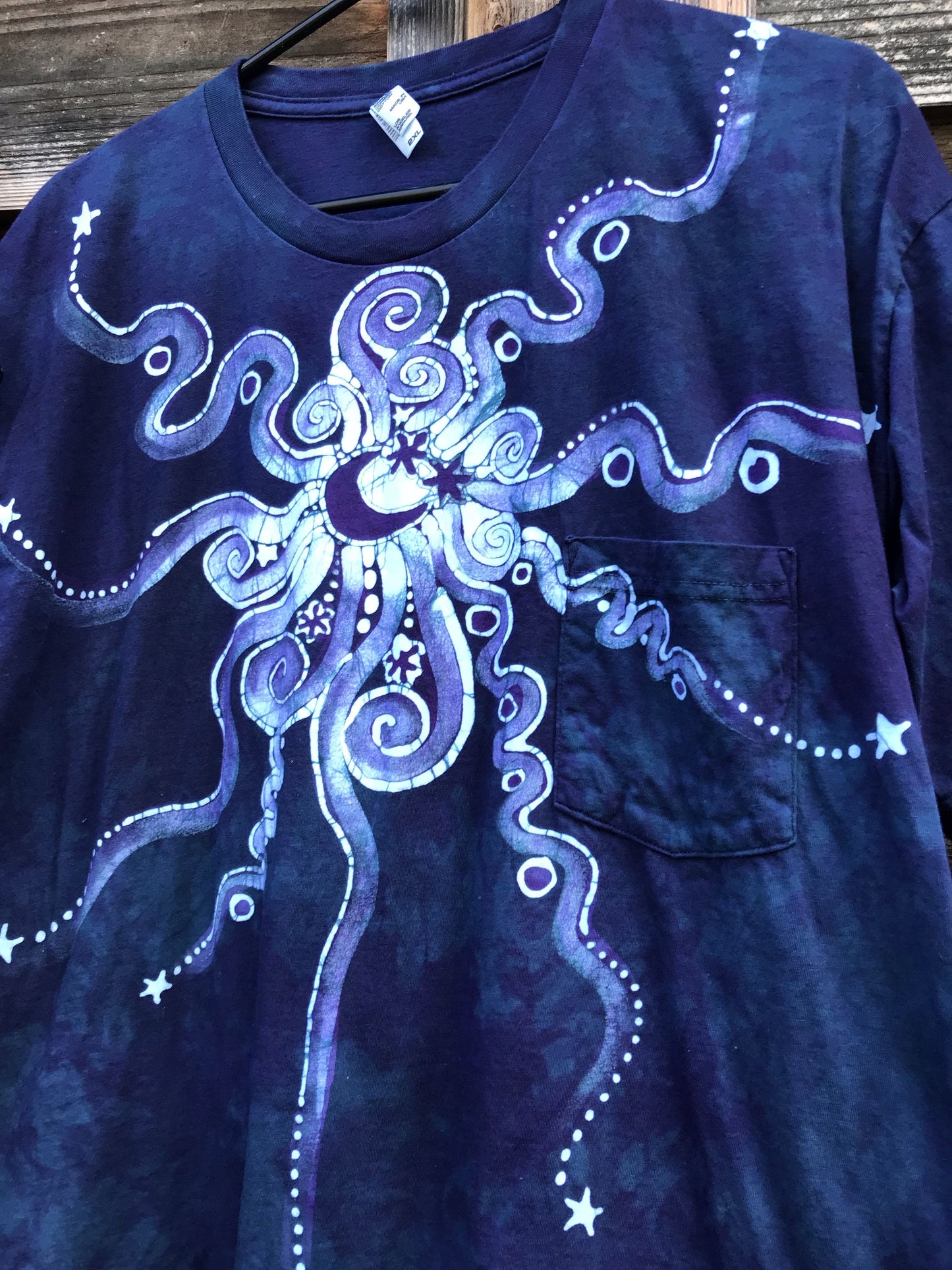 Teal and Purple Octopus Starburst Hand Painted Batik Tshirt tshirt batikwalla 2X