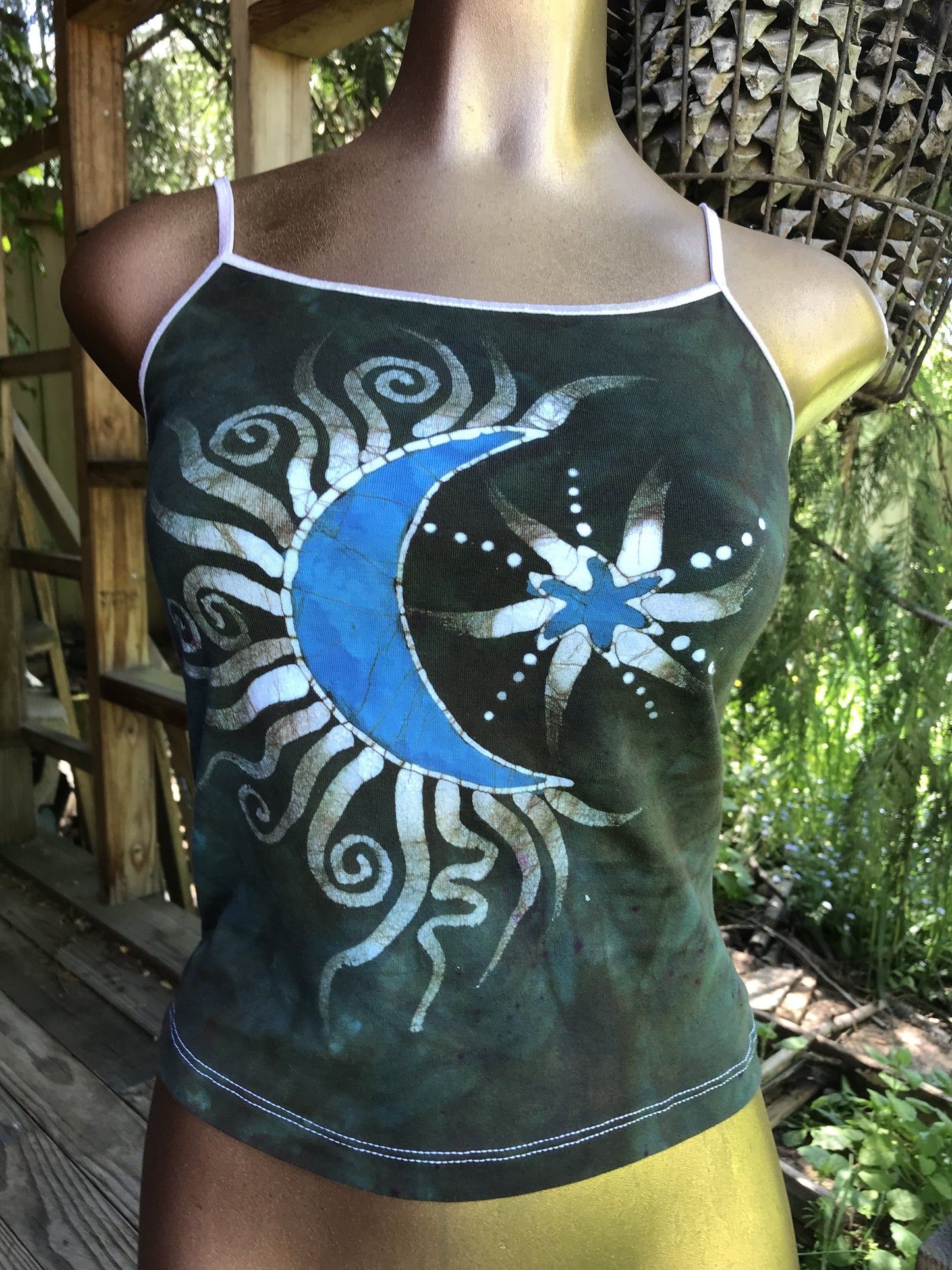 Blue Moon Sage Green Batik Stretchy Handmade Camisole