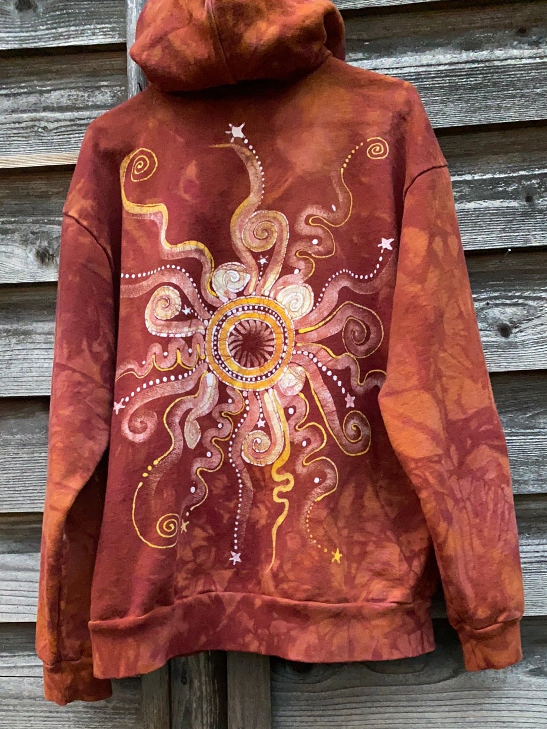 Cayenne Orange Sunset Handcrafted Batik Zipper Hoodie - Size Medium hoodie batikwalla
