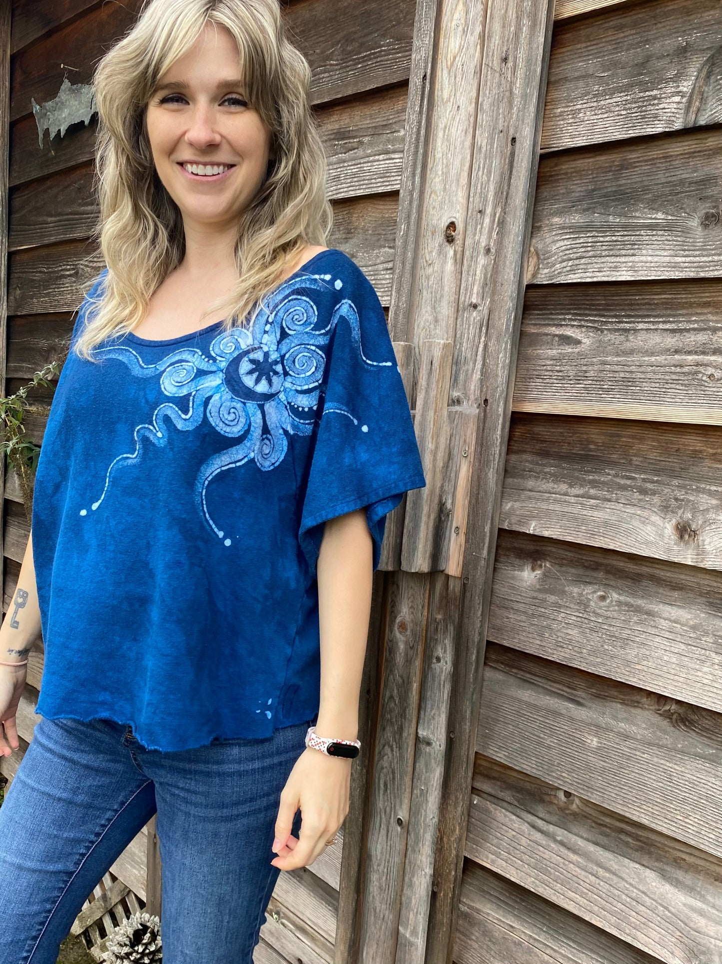 Bluest of Moons Organic Cotton Terry Handmade Batik Top - M/L (Oversized) Batik Dresses Batikwalla