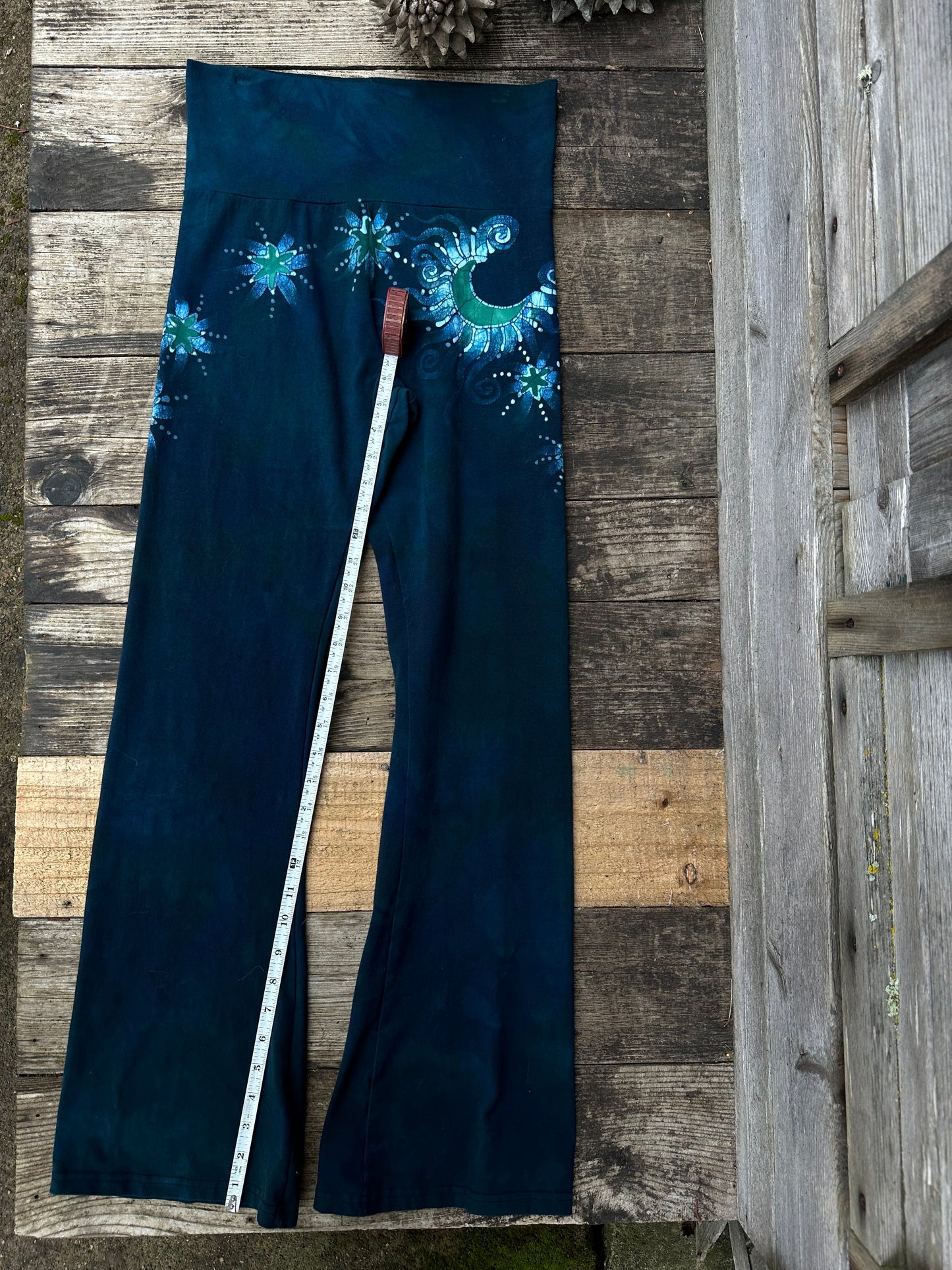 Teal Green Moon and Stars Stretchy Movement Pants - Size Large Yoga Pants batikwalla