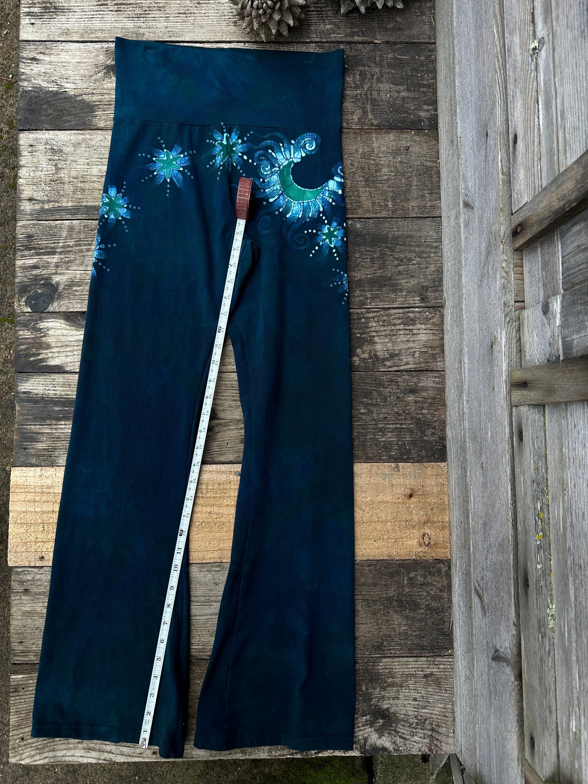 Teal Green Moon and Stars Stretchy Movement Pants - Size Large Yoga Pants batikwalla