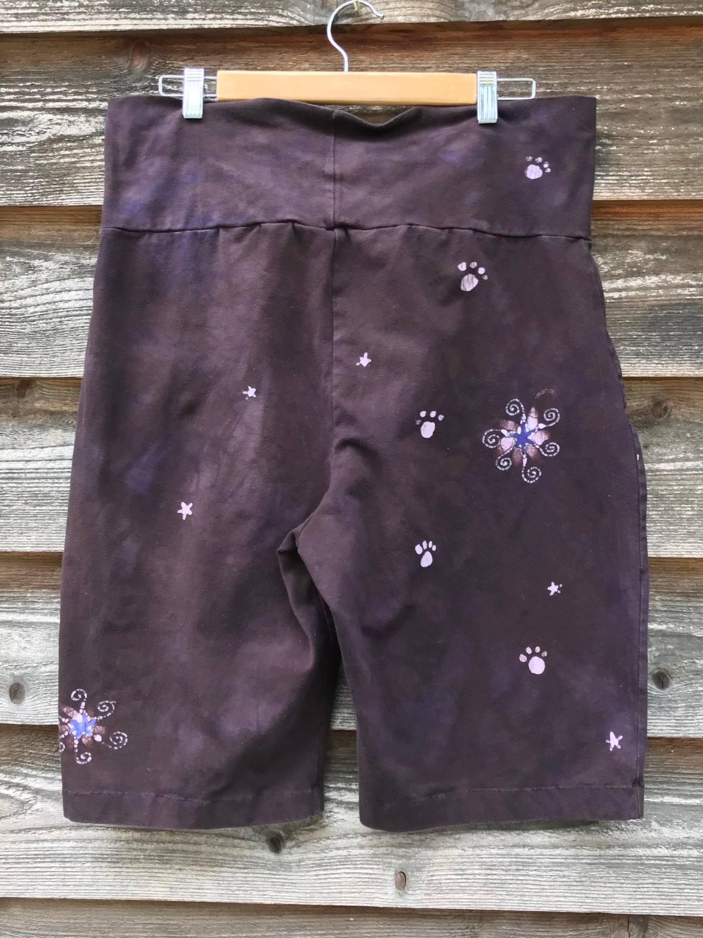 Cat and Moon and Stars Batik Biker Shorts - Purple Eggplant 2X Batikwalla by Victoria