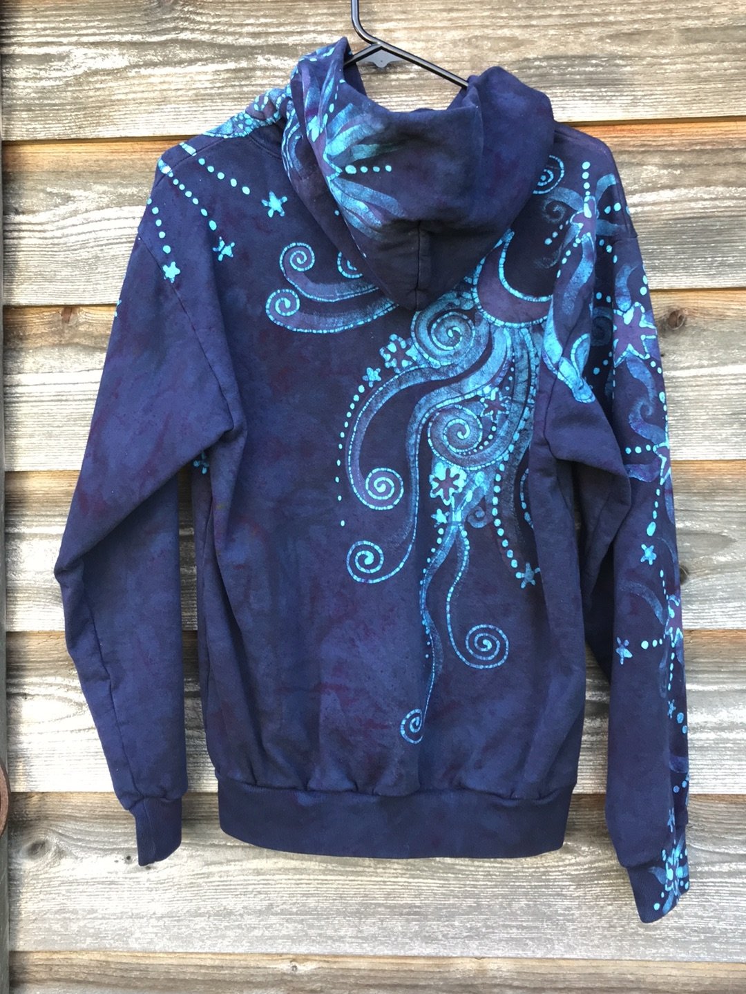 Blue Moon Pullover Hoodie - Handcrafted Batik Creation - Size Large hoodie batikwalla