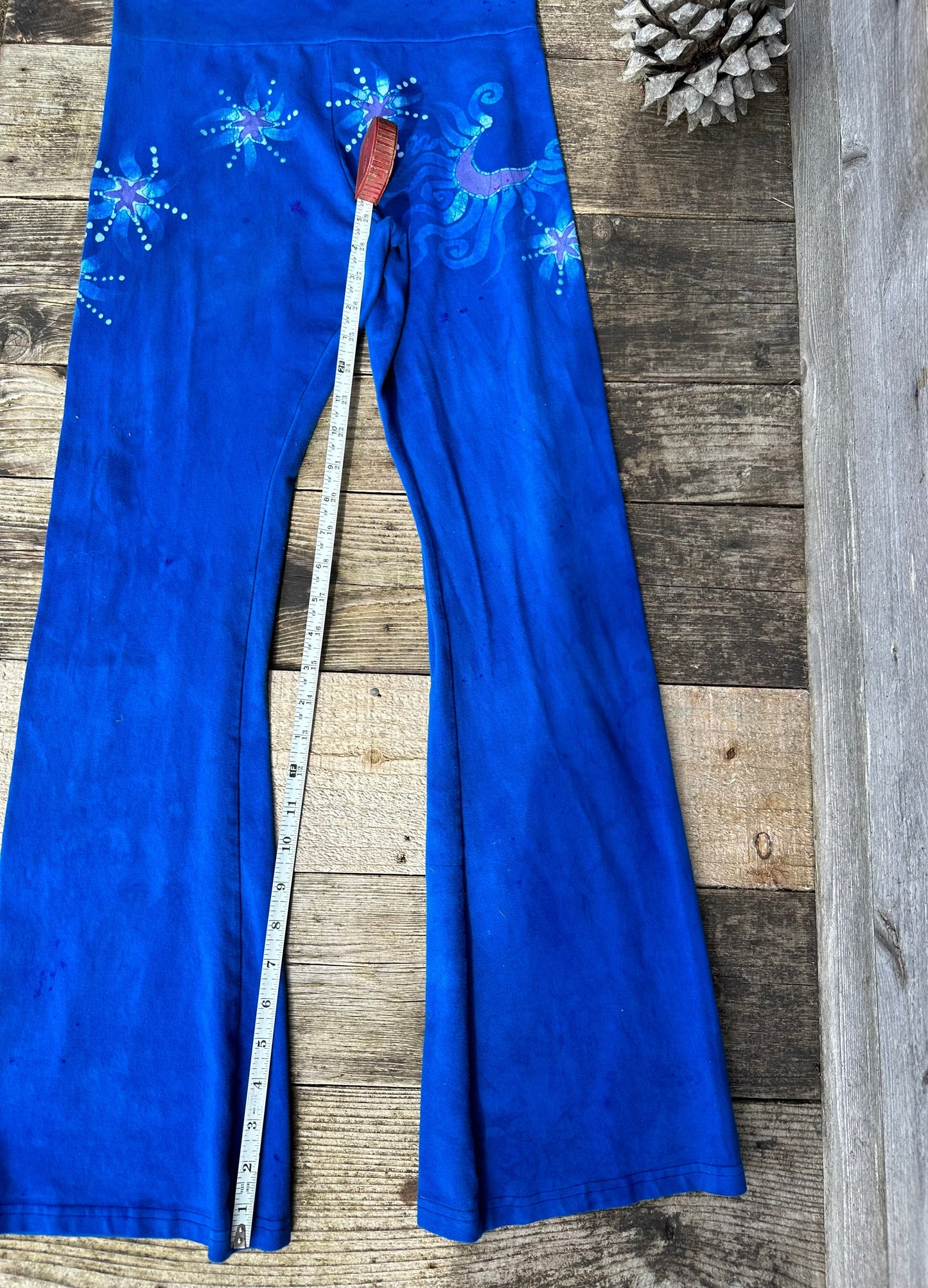 Super Blue Starflower Stretchy Movement Pants - Old School Size Large Yoga Pants batikwalla