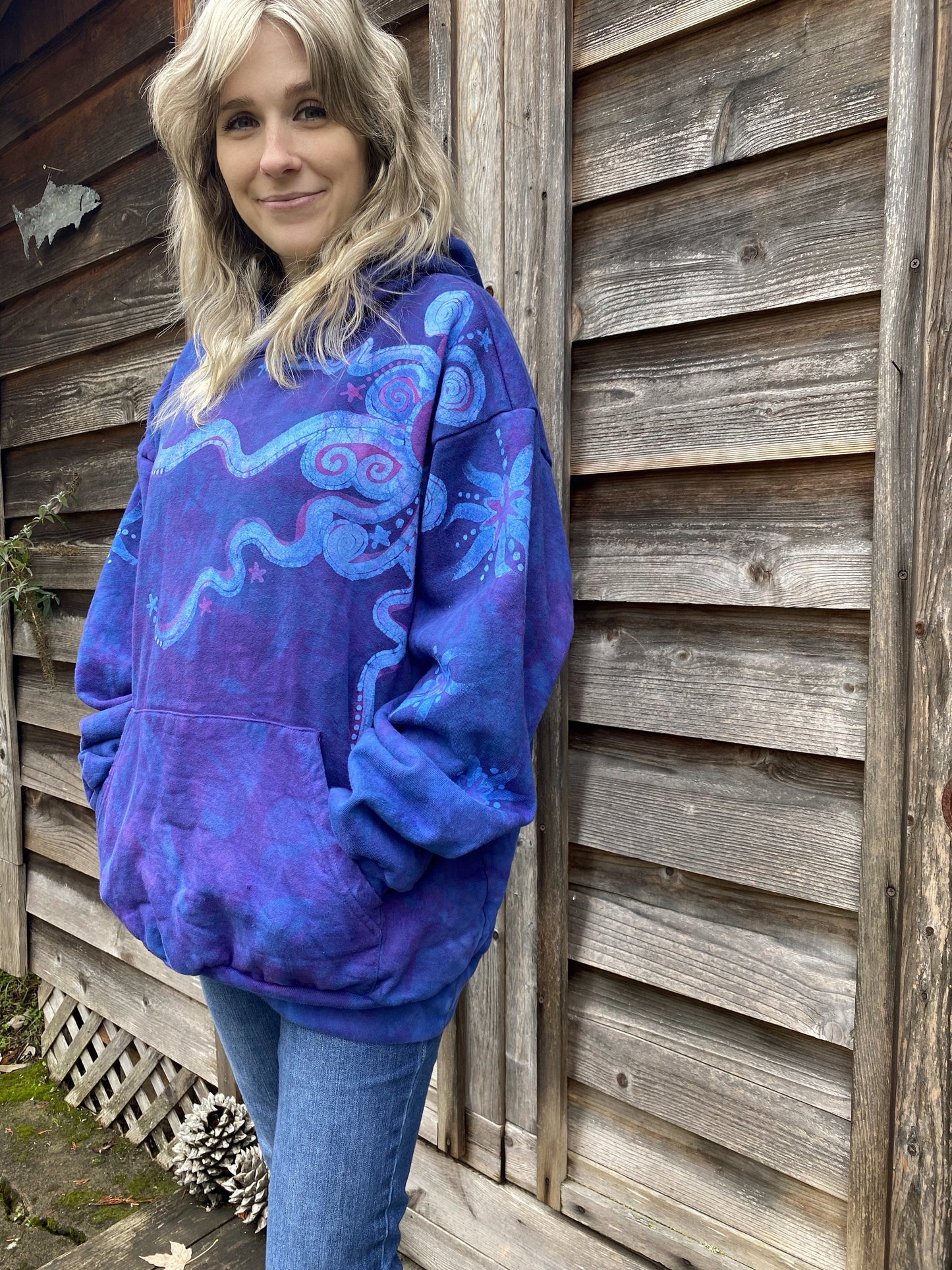 Blue Moonlight Cascade - Handcrafted Batik Pullover Hoodie hoodie batikwalla