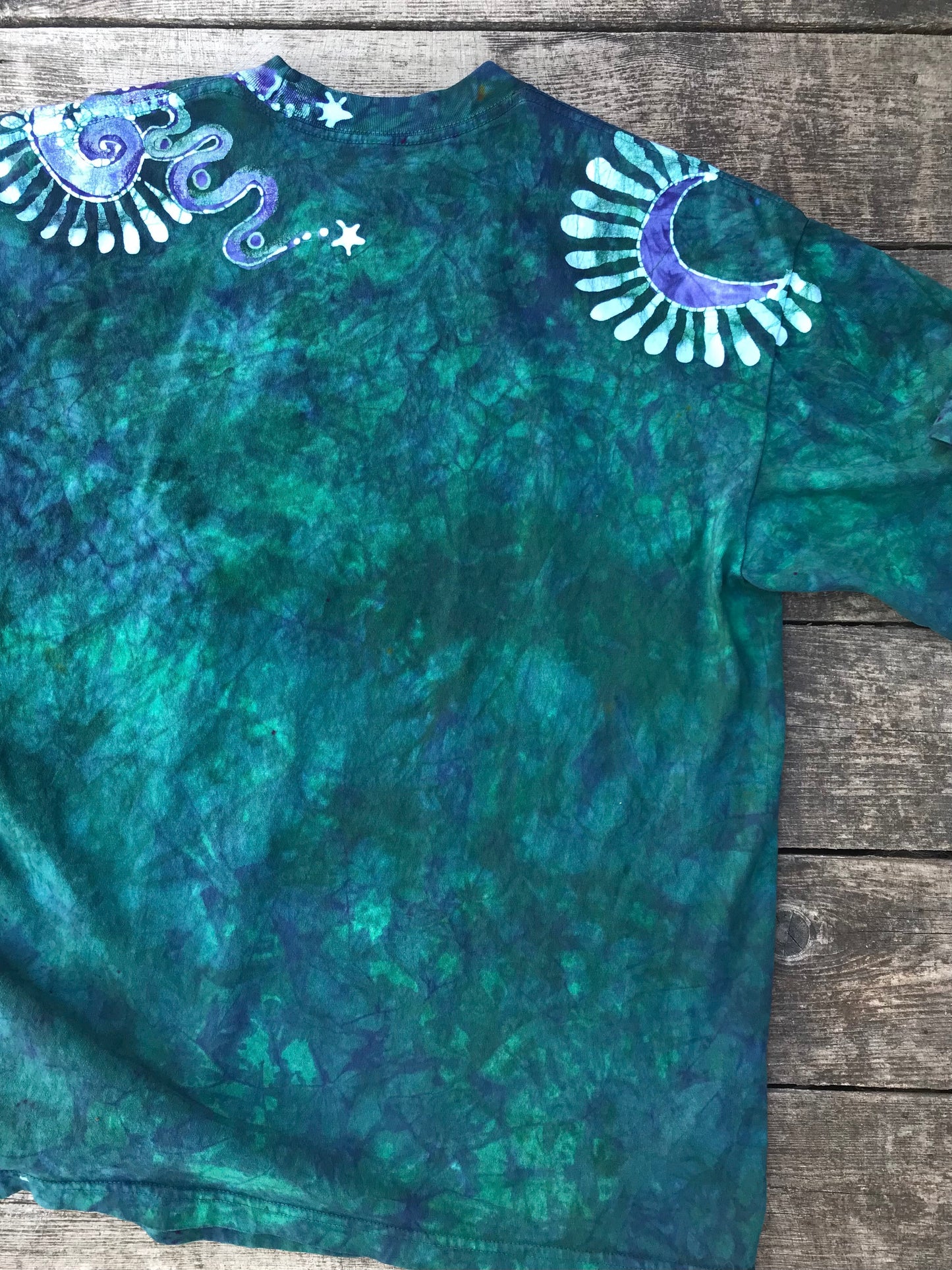 Teal Galaxy Handmade Batik Tshirt with Hidden Pocket tshirt batikwalla