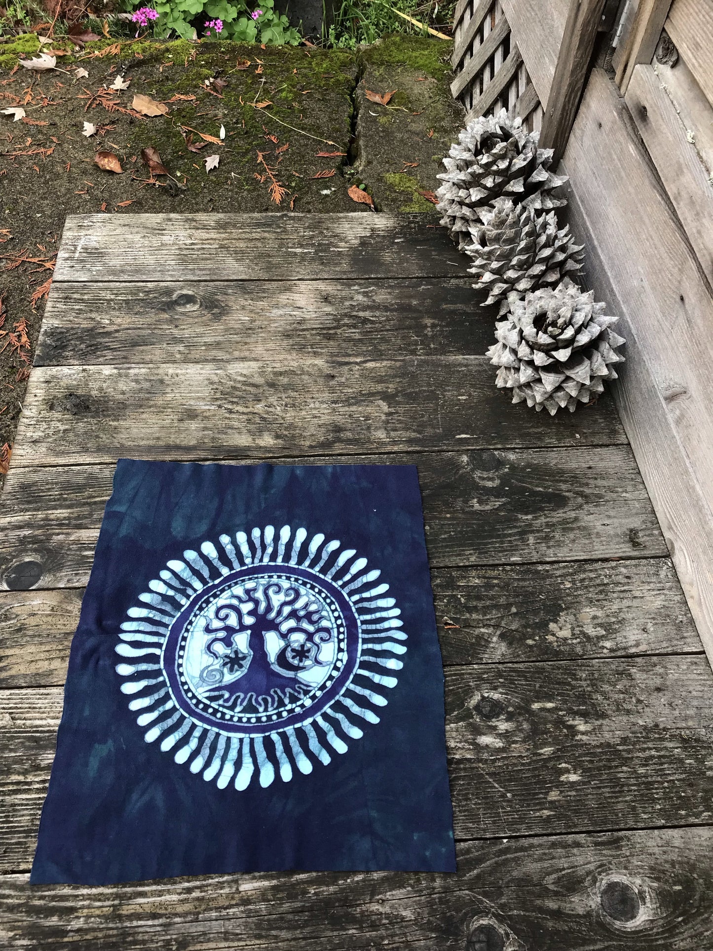 Hand Painted Batik Fabric Square - Tree of Life in Teal and Purple Batikwalla by Victoria