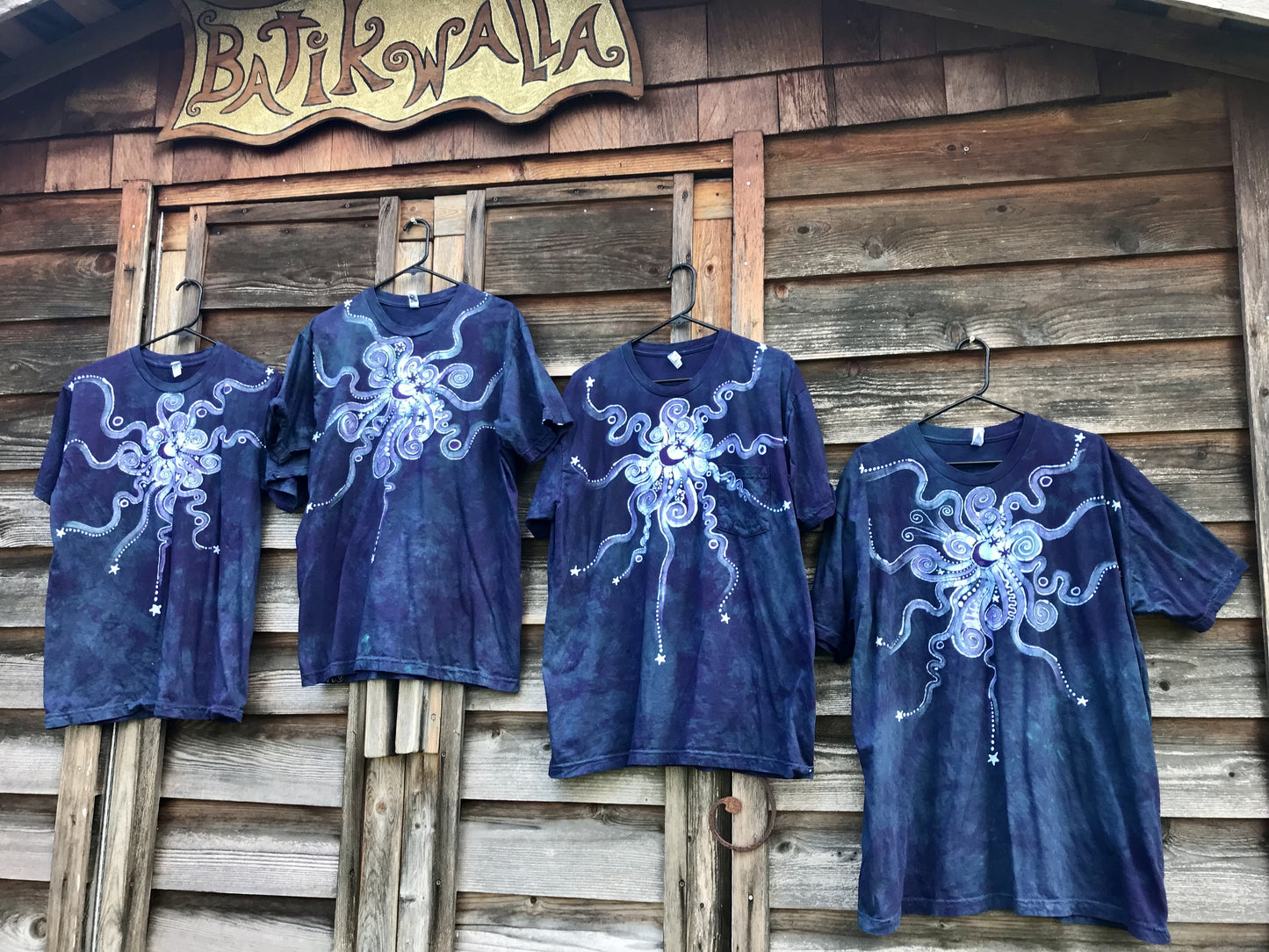 Teal and Purple Octopus Starburst Hand Painted Batik Tshirt tshirt batikwalla