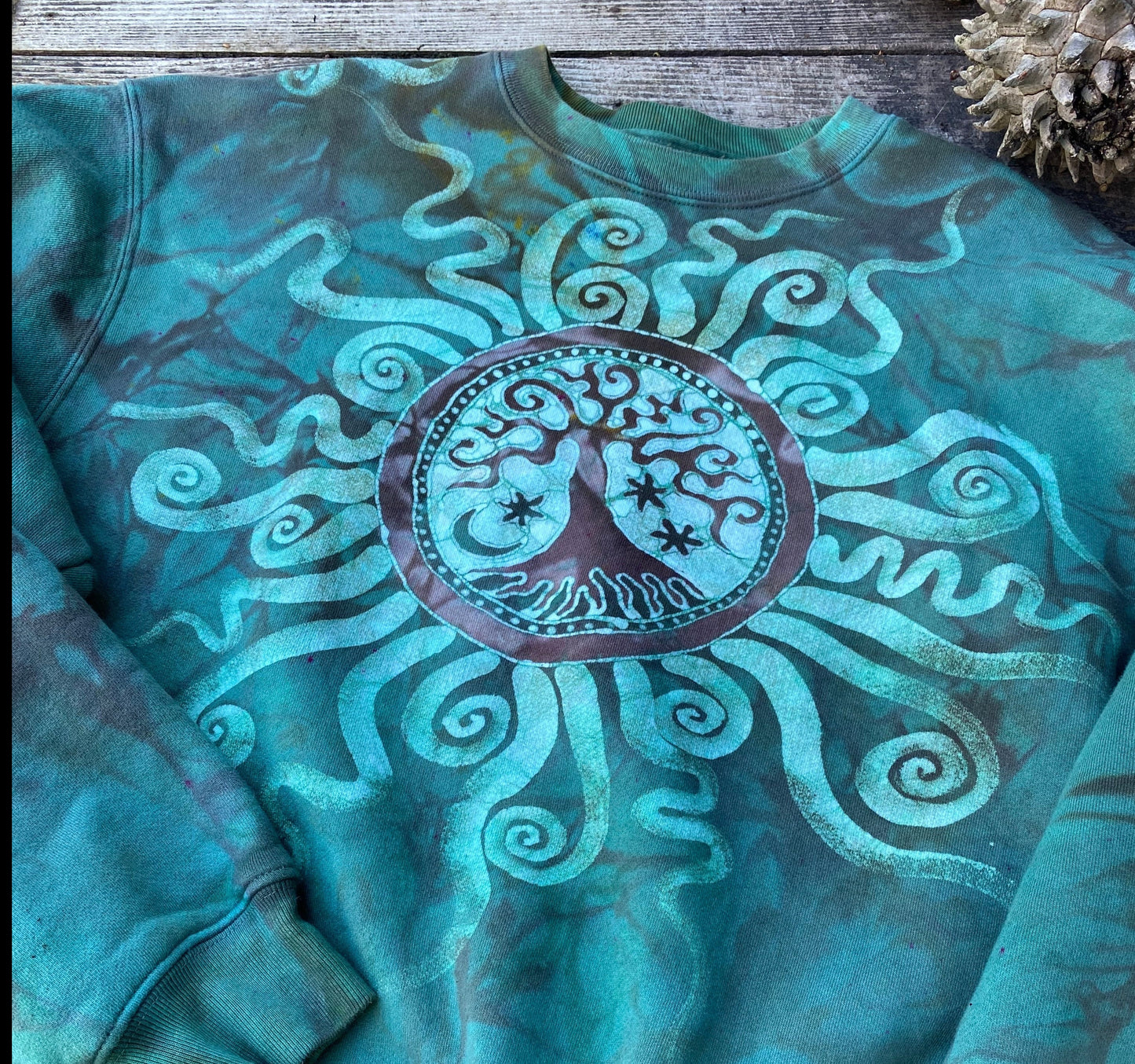 Glowing Moss Green Tree of Life Sweatshirt - Men's Size Small ONLY (runs large) Tops Batikwalla by Victoria