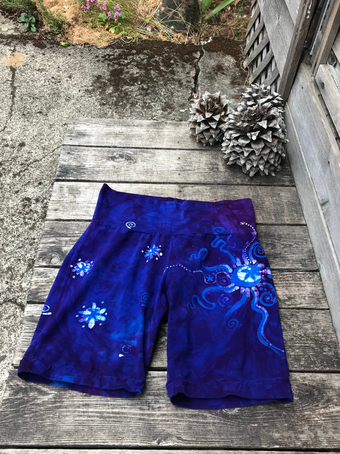 Blue Purple Batik Biker Shorts - Moon and Stars Batikwalla by Victoria