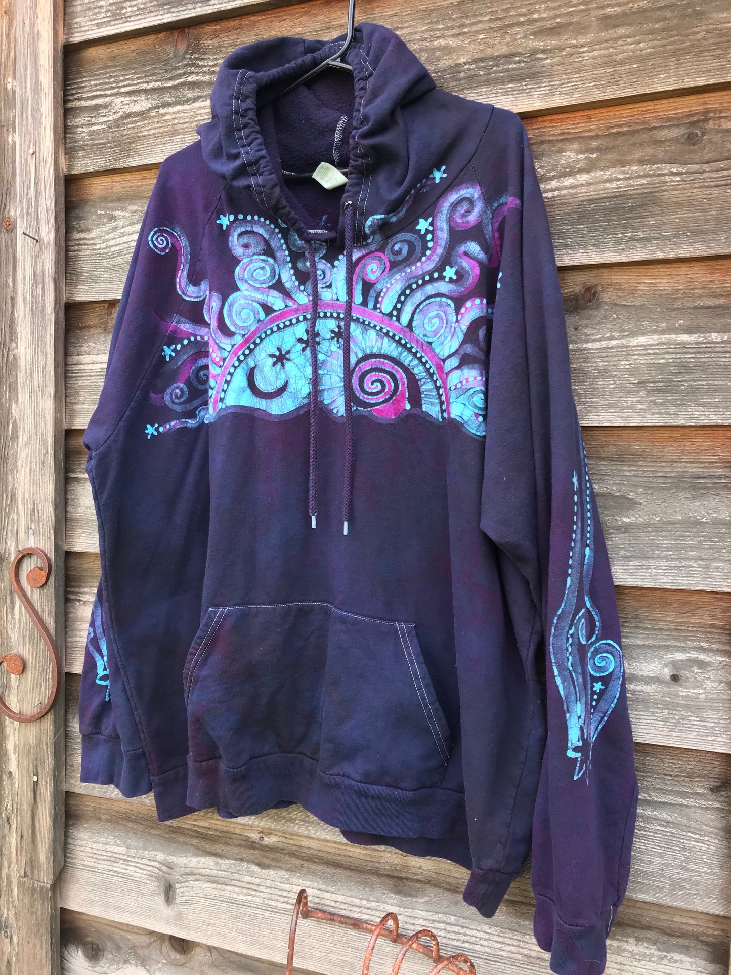 Cosmic Sun Pullover Batik Hoodie in Organic Cotton - Made Oversize in 3X hoodie batikwalla