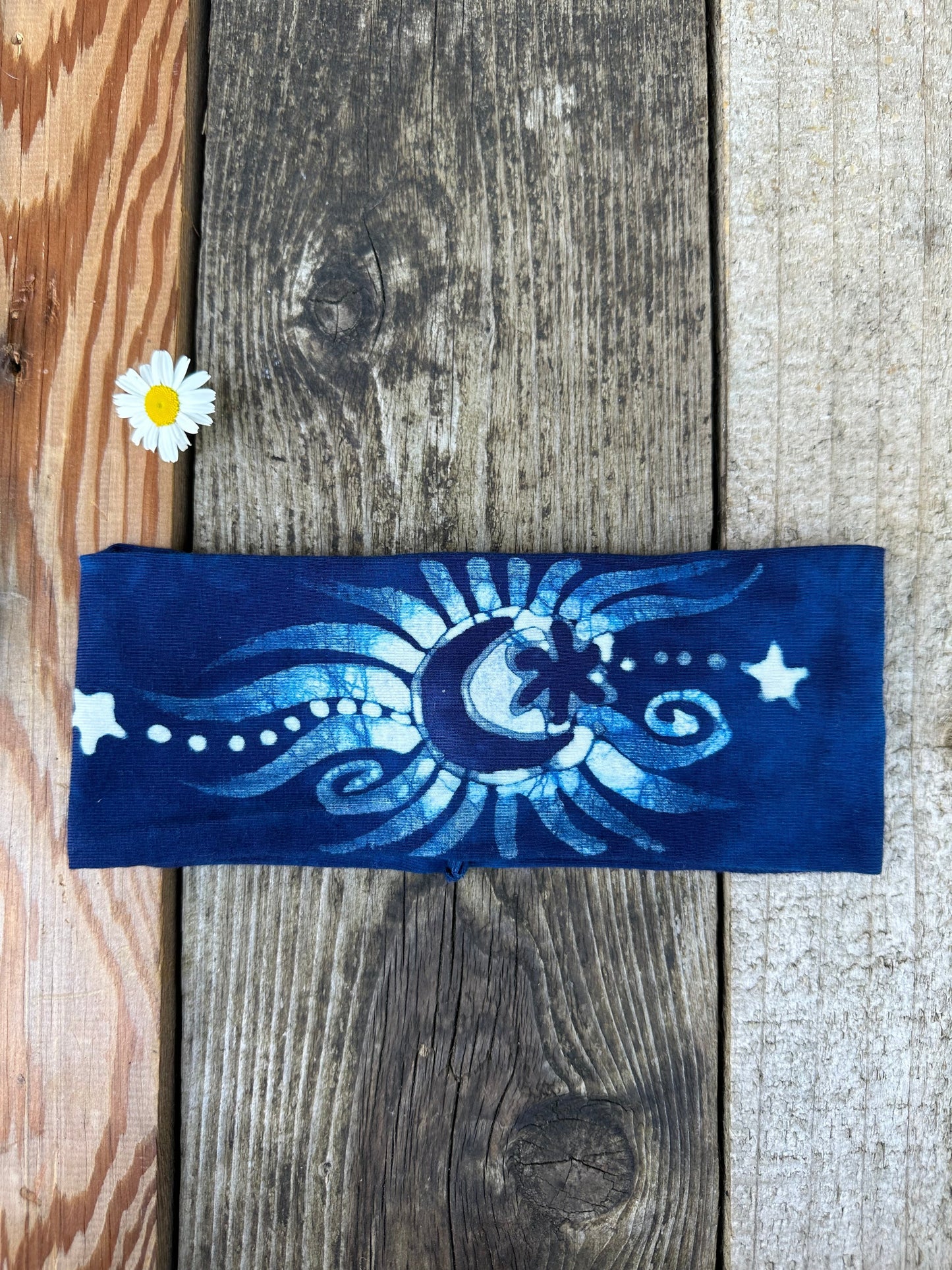 Blue Purple Moon and Stars Handmade Batik Headband fabric Batikwalla by Victoria