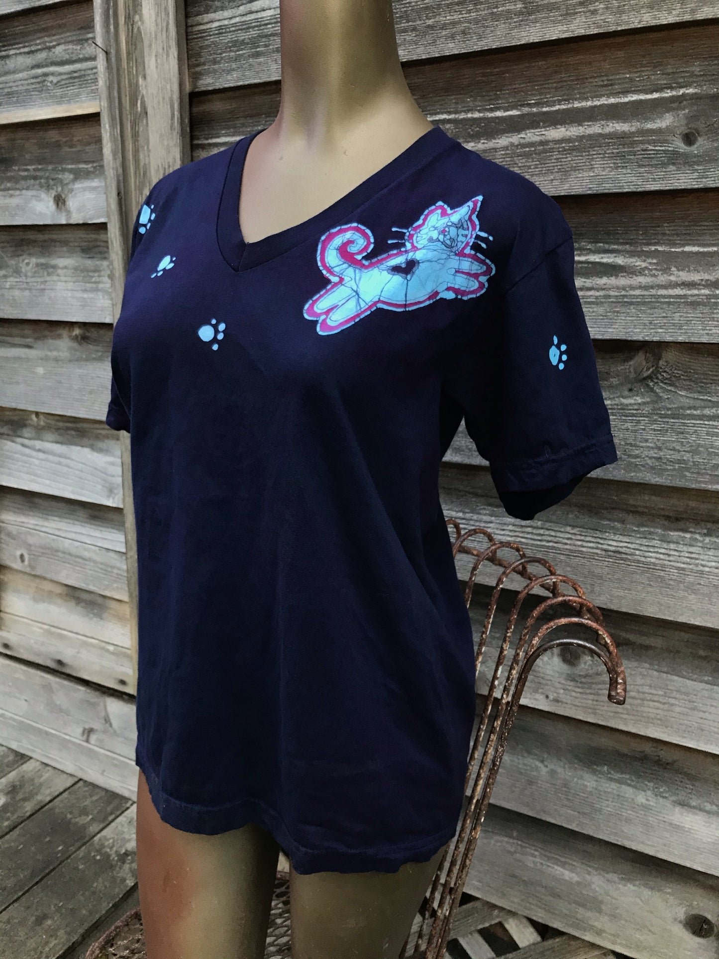 Cats So Cute Vneck Tee in The Deepest Blue With Turquoise Highlights - Unisex Tshirts batikwalla