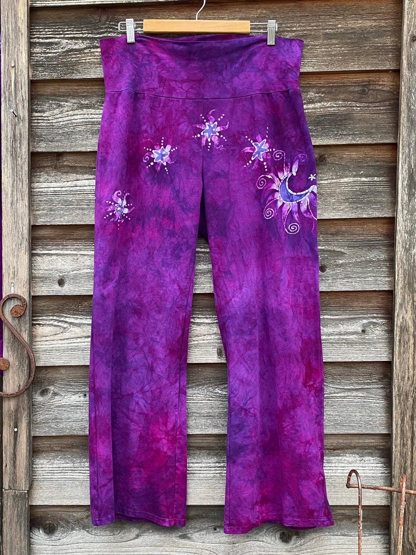 Hot Pink Moonflower Stars Stretchy Movement Pants Size XL/2X batikwalla 2X