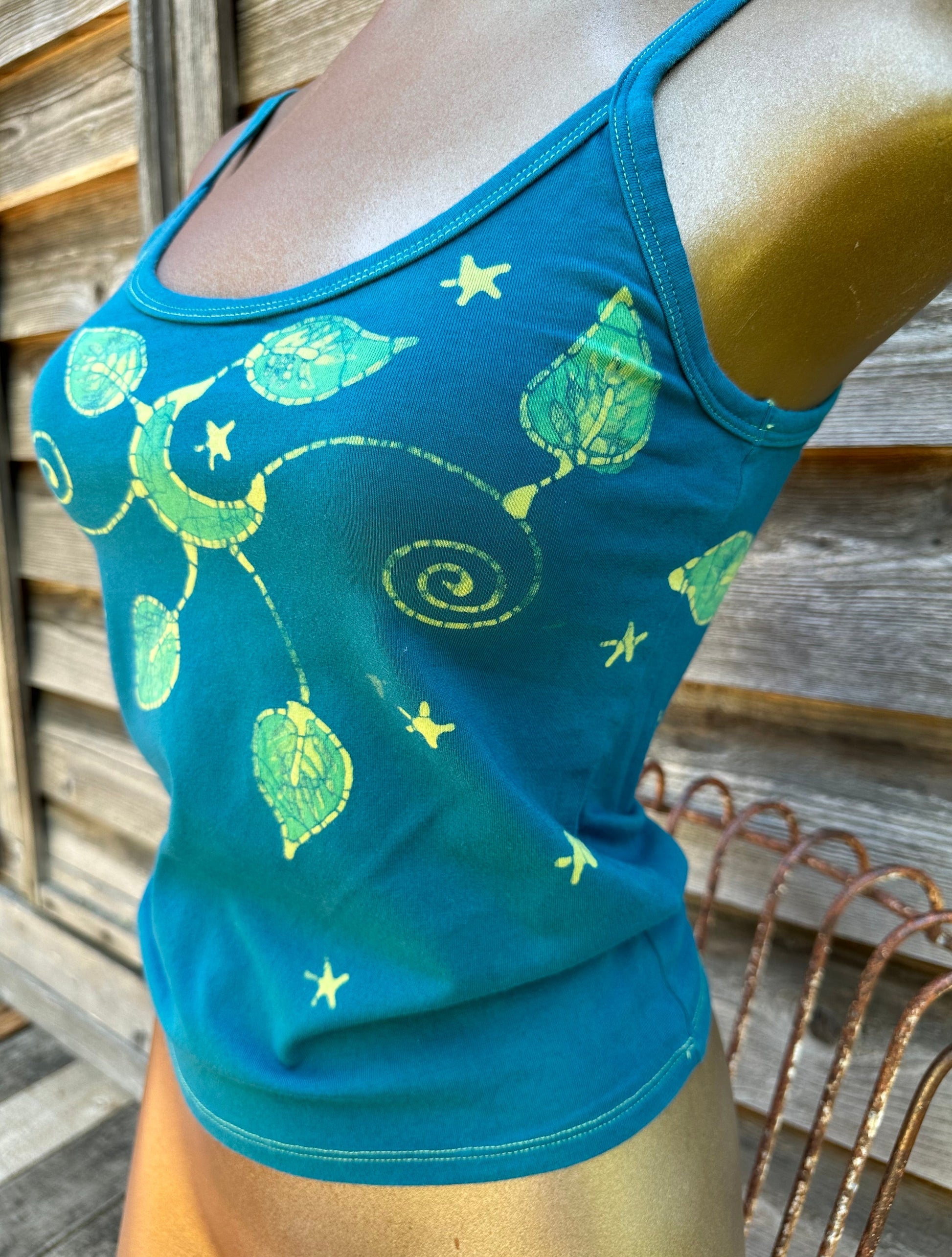 Lush Gardens Hand Painted Batikwalla Tank Top - Slightly Larger Sizing Tops batikwalla
