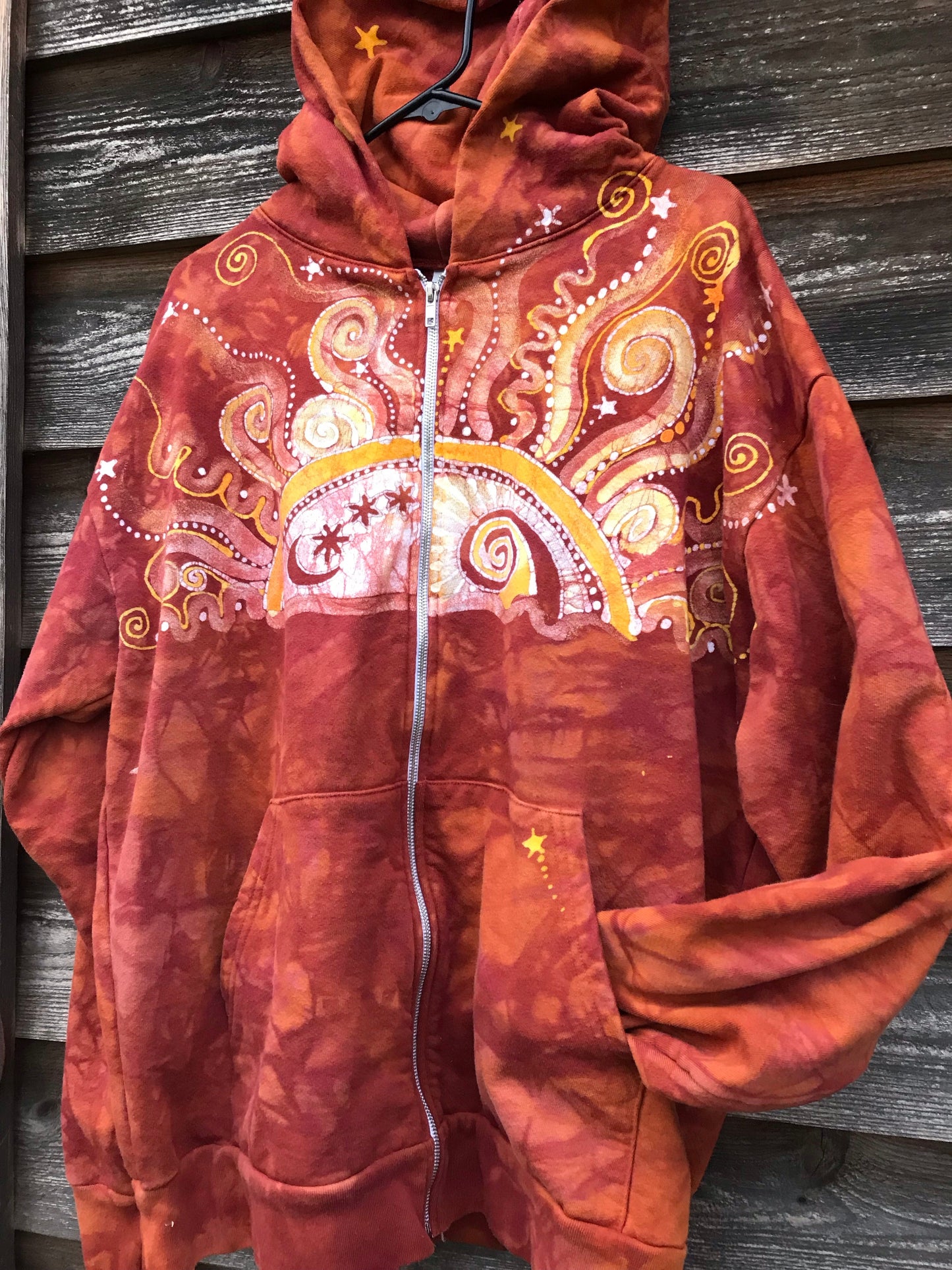Cayenne Orange Sunset Handcrafted Batik Zipper Hoodie - Size 2X hoodie batikwalla