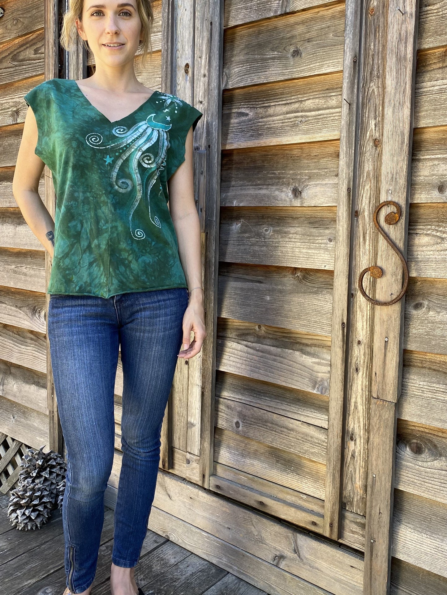 Broccoli Garden Galaxy Delight - Organic Cotton 4 Panel Batik Top - Handmade - Size Small ONLY Batik Dresses Batikwalla
